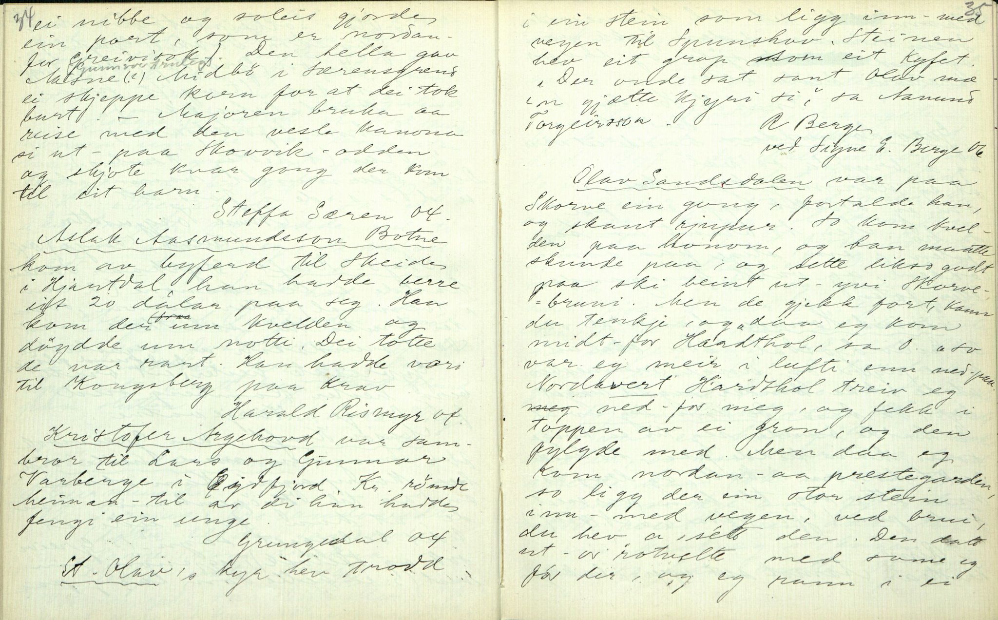 Rikard Berge, TEMU/TGM-A-1003/F/L0003/0004: 061-100 Innholdslister / 64 Segnir og sogur m.m., 1910, p. 34-35