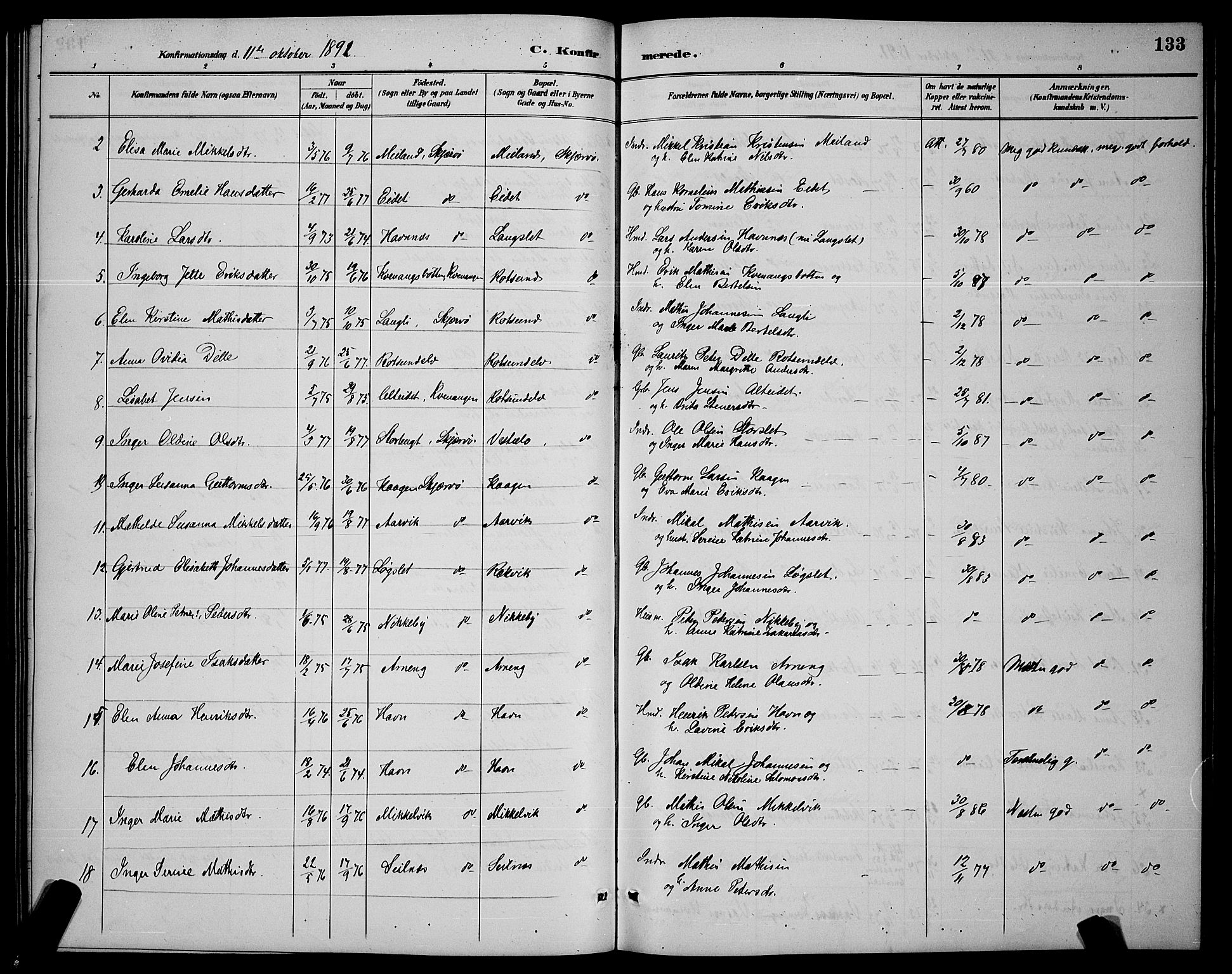 Skjervøy sokneprestkontor, AV/SATØ-S-1300/H/Ha/Hab/L0007klokker: Parish register (copy) no. 7, 1889-1899, p. 133