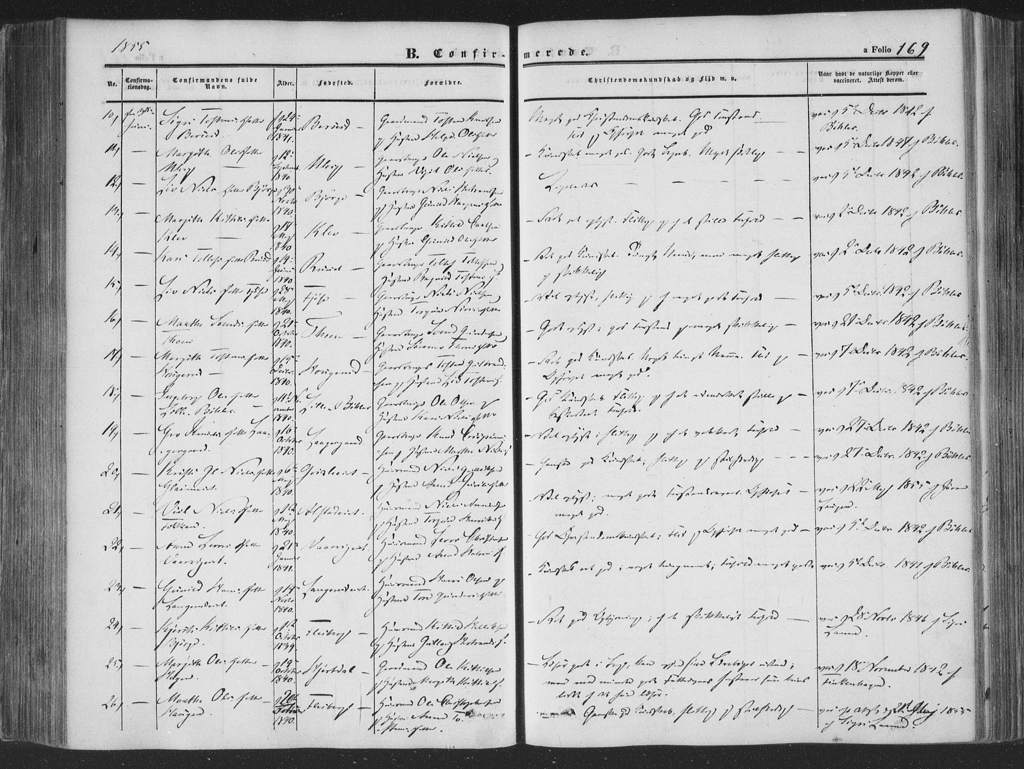 Rollag kirkebøker, AV/SAKO-A-240/F/Fa/L0008: Parish register (official) no. I 8, 1847-1860, p. 169