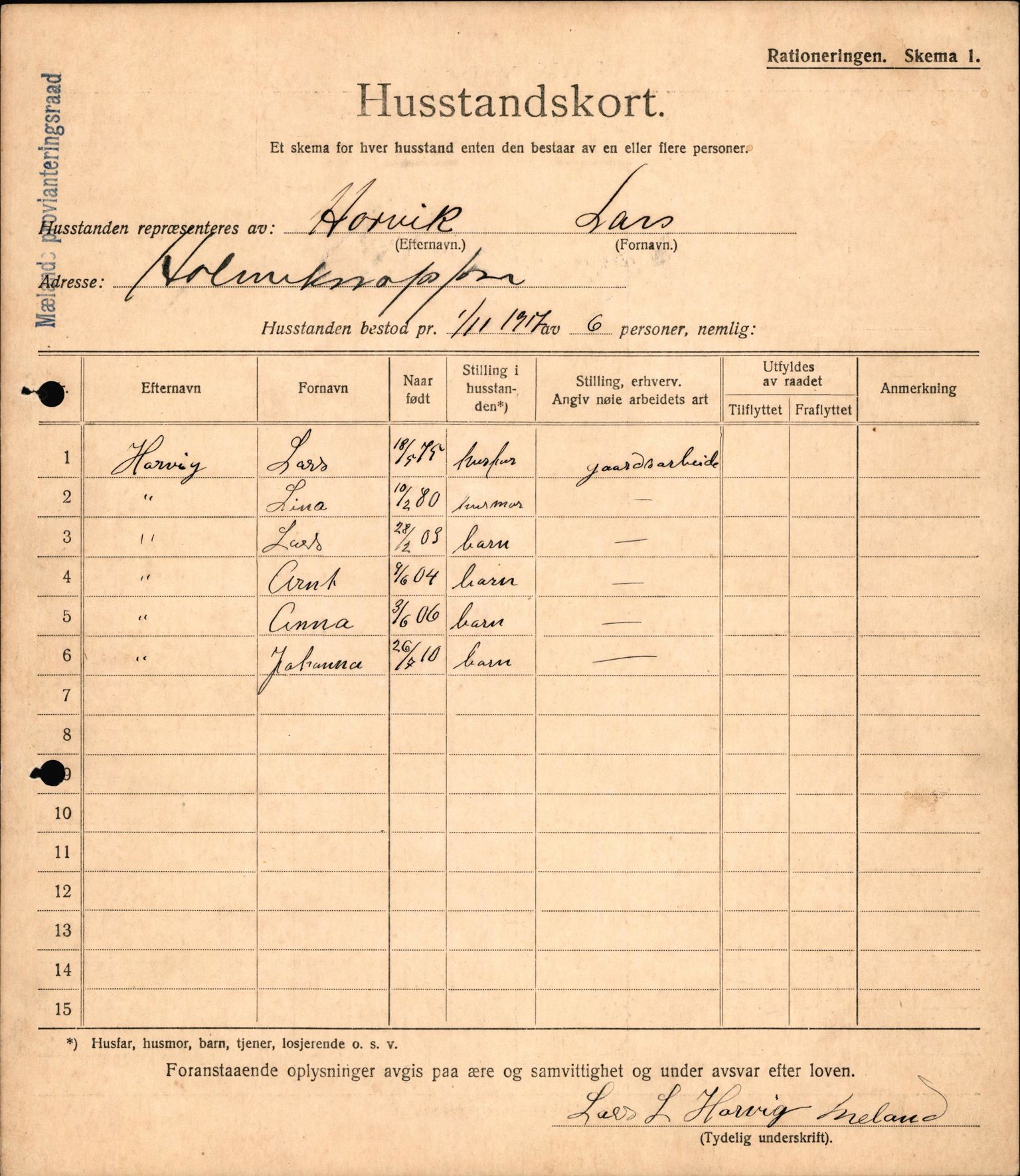 IKAH, Meland kommune, Provianteringsrådet, Husstander per 01.11.1917, 1917-1918, p. 87