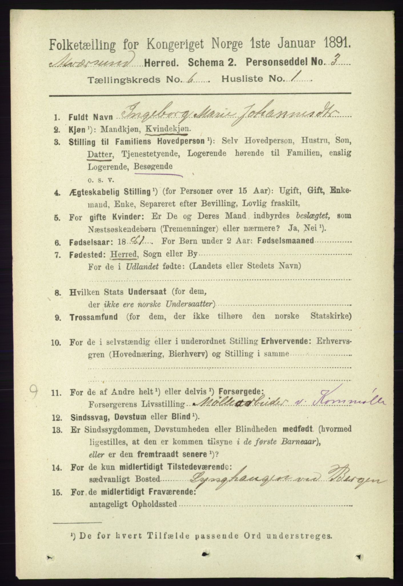 RA, 1891 census for 1257 Alversund, 1891, p. 2049