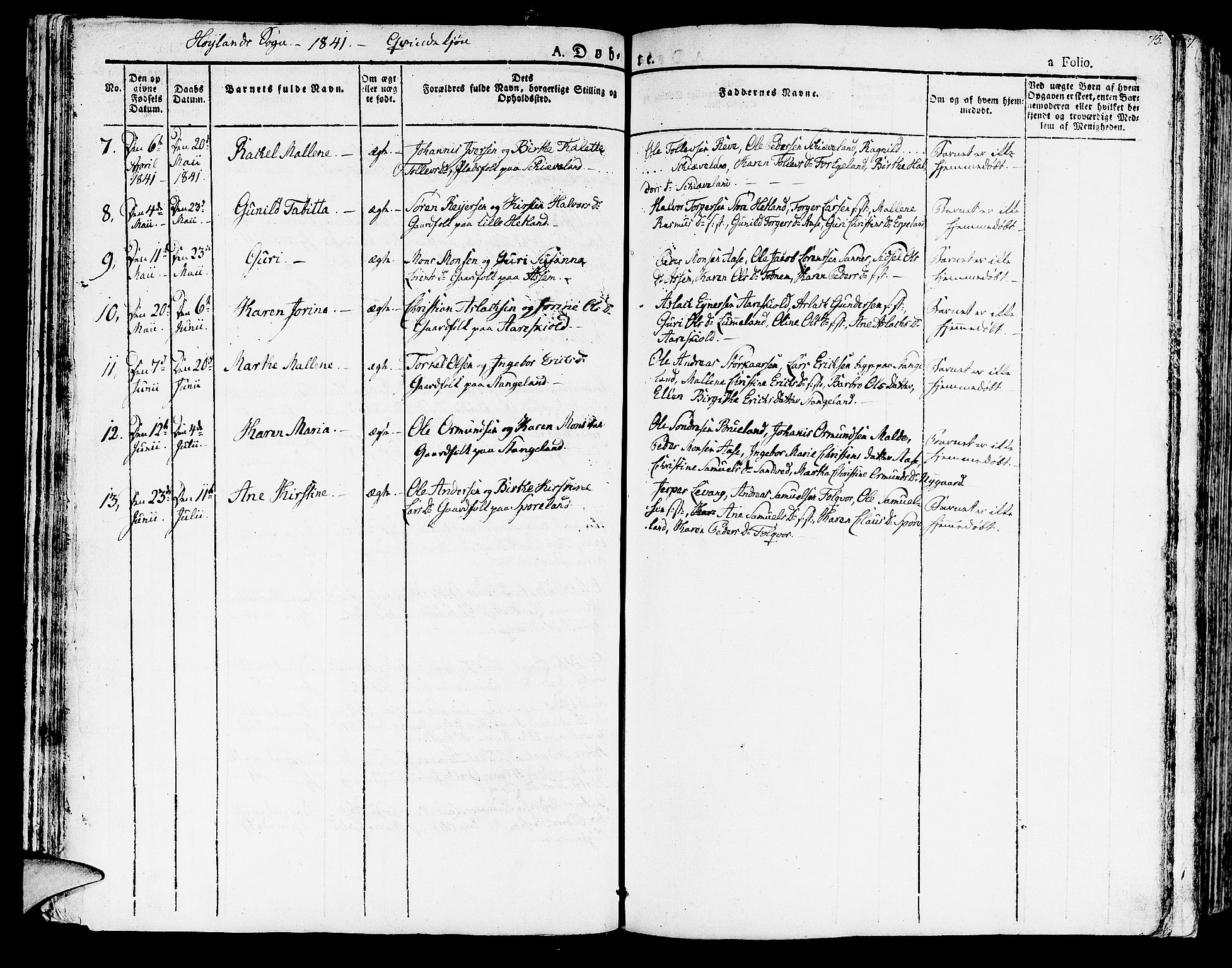 Høyland sokneprestkontor, SAST/A-101799/001/30BA/L0007: Parish register (official) no. A 7 /1, 1825-1841, p. 75