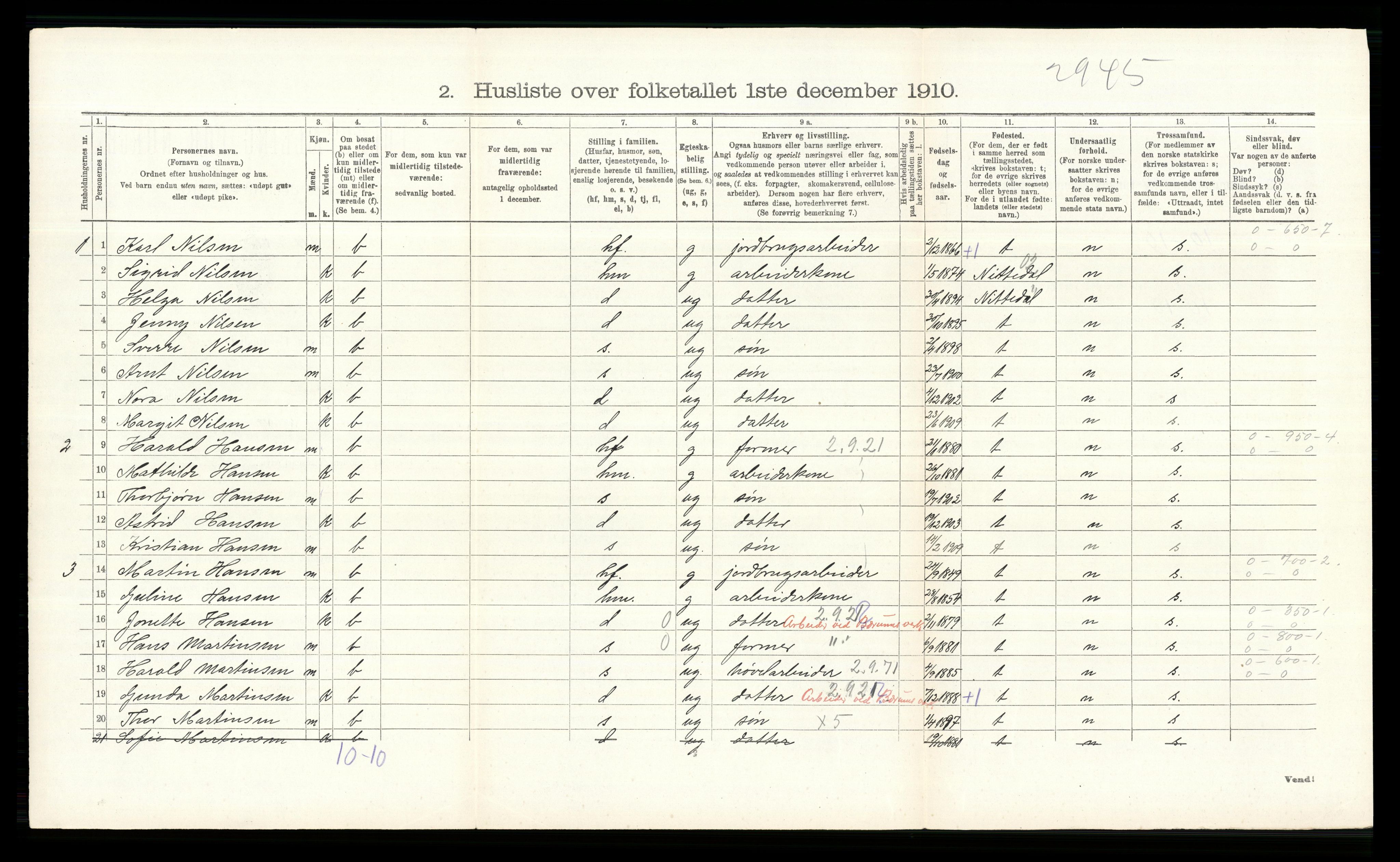 RA, 1910 census for Bærum, 1910, p. 310