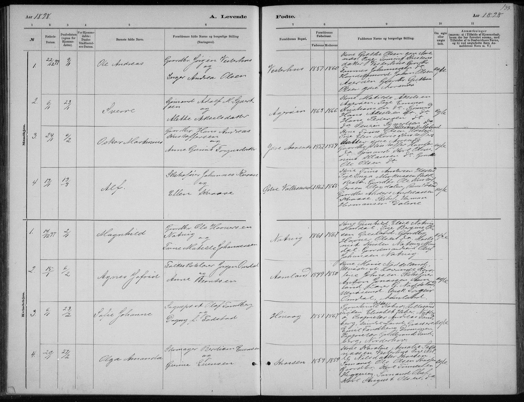 Høvåg sokneprestkontor, SAK/1111-0025/F/Fb/L0004: Parish register (copy) no. B 4, 1883-1898, p. 138