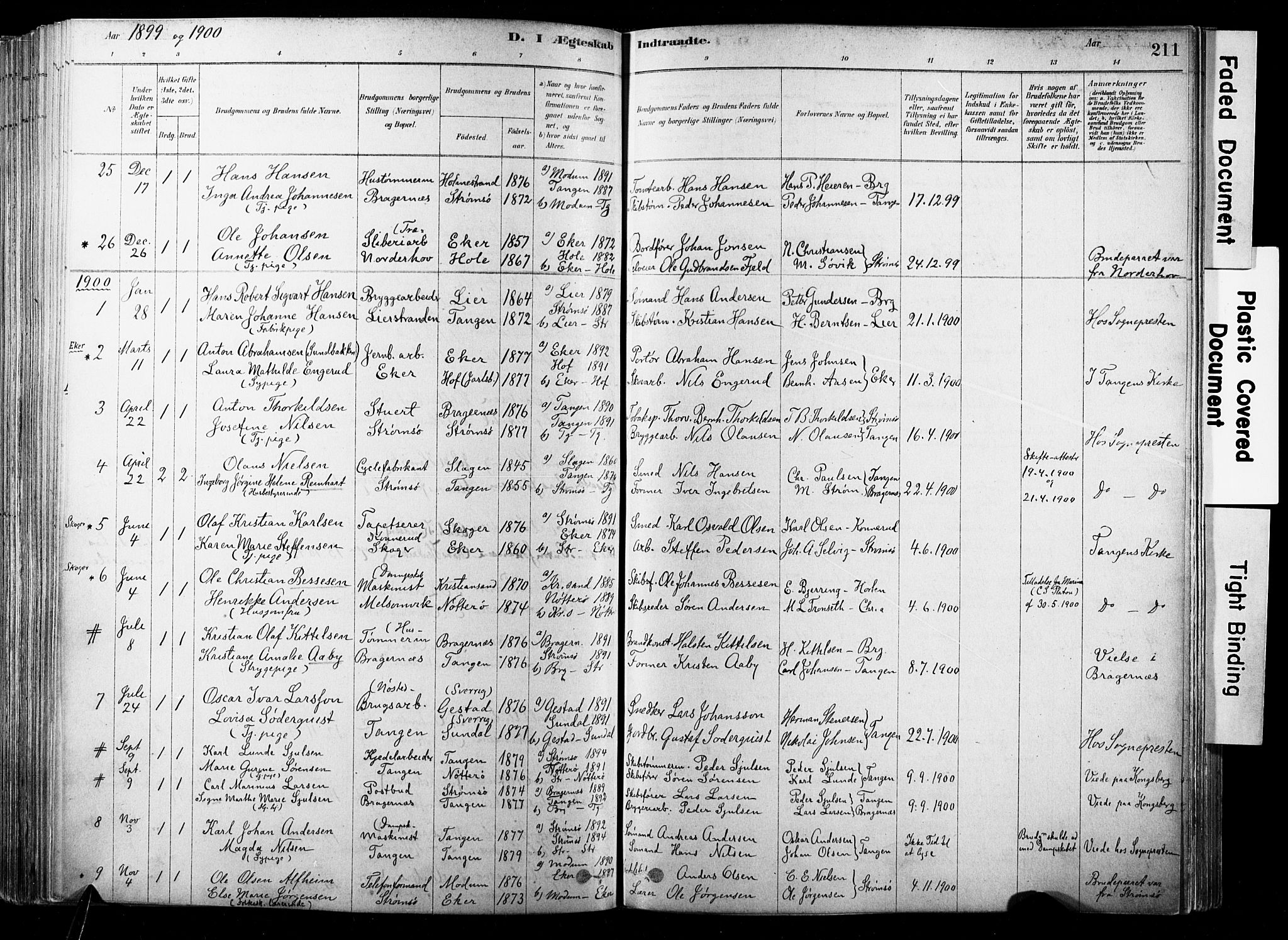 Strømsø kirkebøker, SAKO/A-246/F/Fb/L0006: Parish register (official) no. II 6, 1879-1910, p. 211