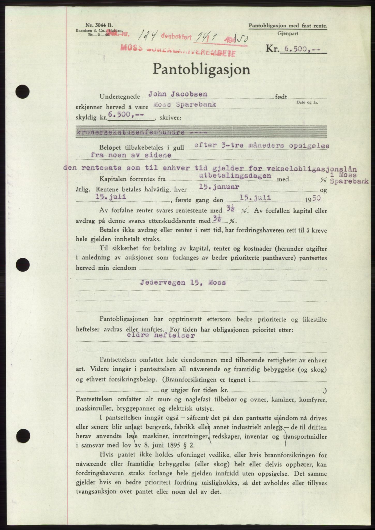 Moss sorenskriveri, SAO/A-10168: Mortgage book no. B23, 1949-1950, Diary no: : 124/1950