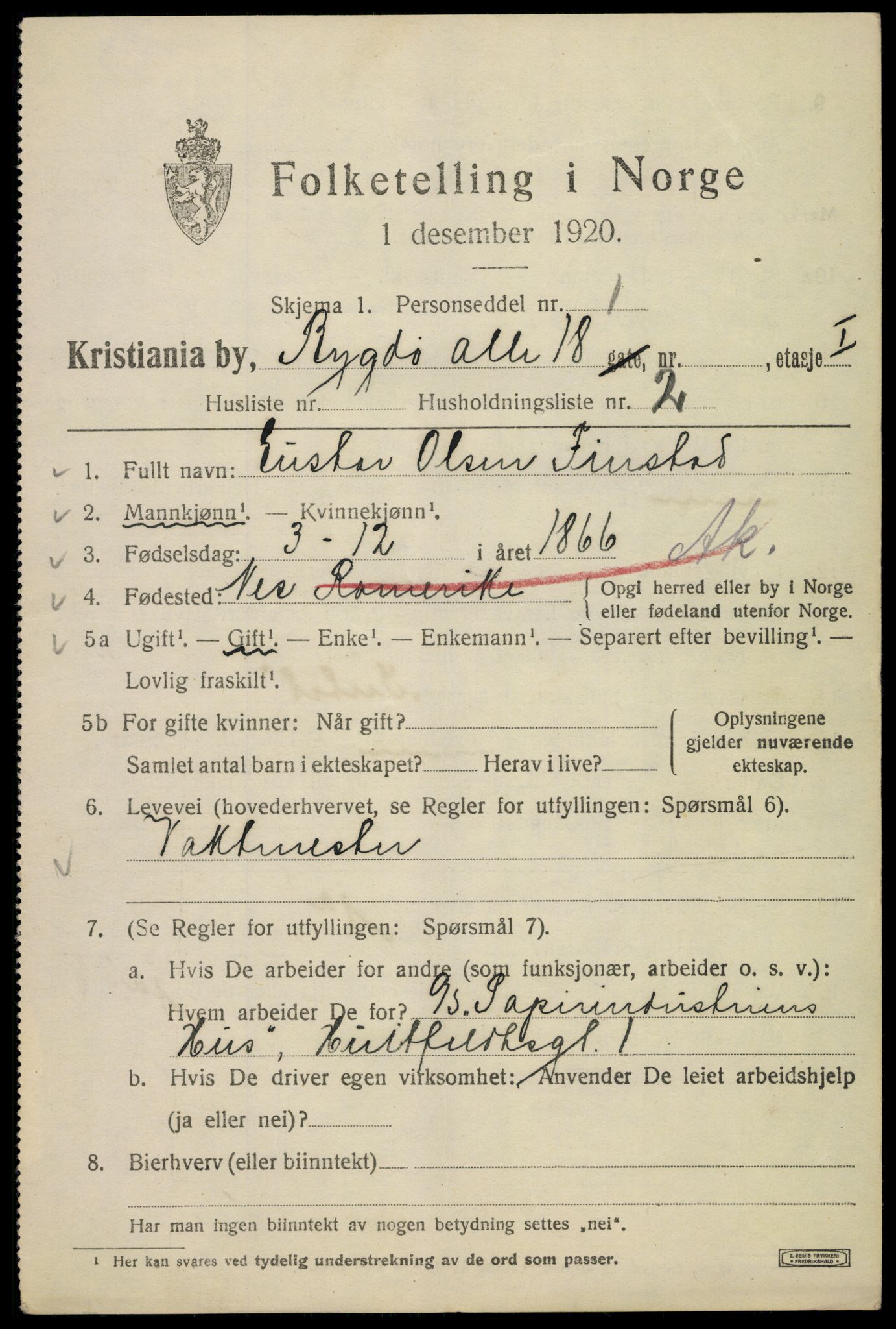 SAO, 1920 census for Kristiania, 1920, p. 176947