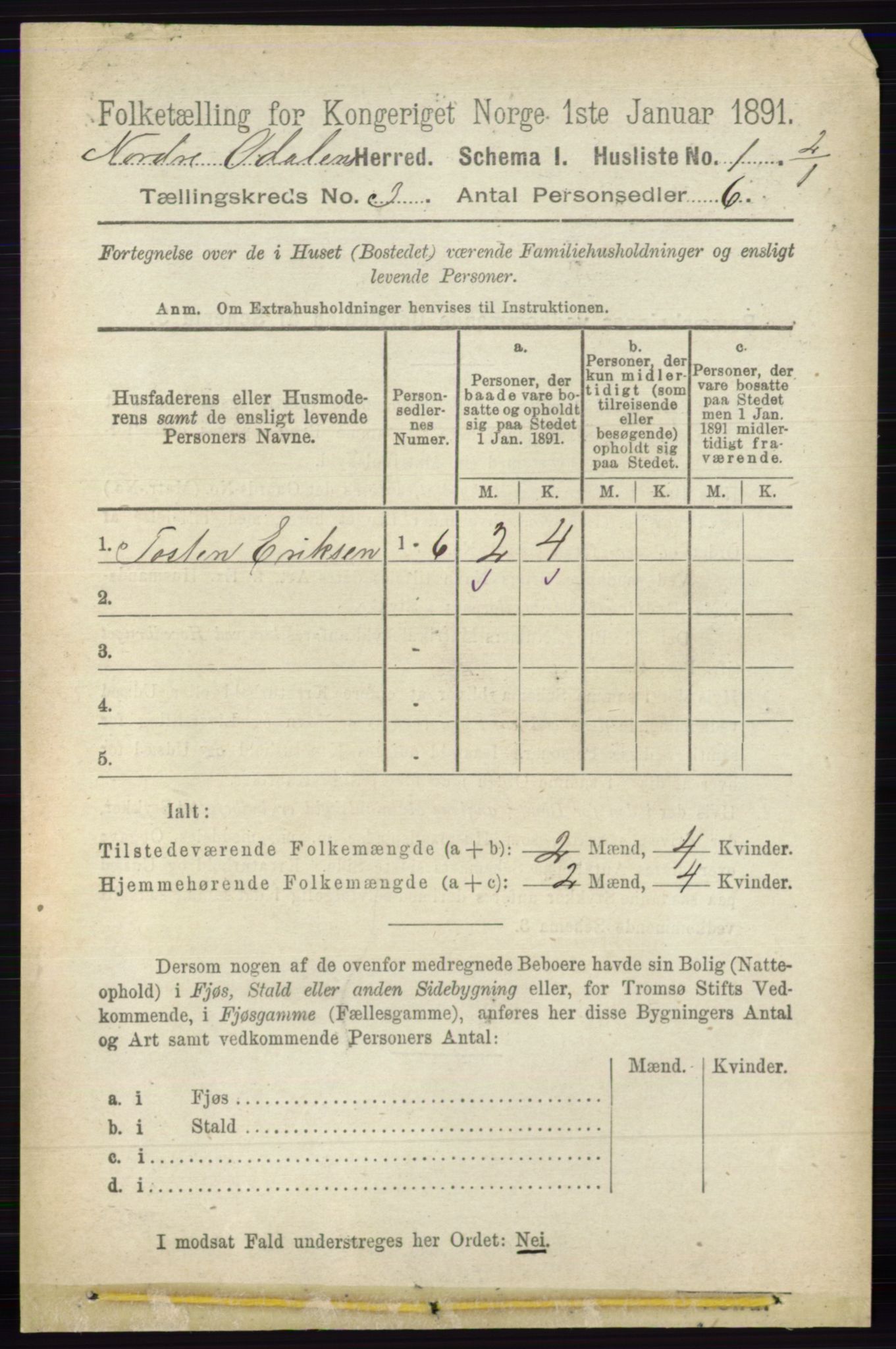 RA, 1891 census for 0418 Nord-Odal, 1891, p. 761