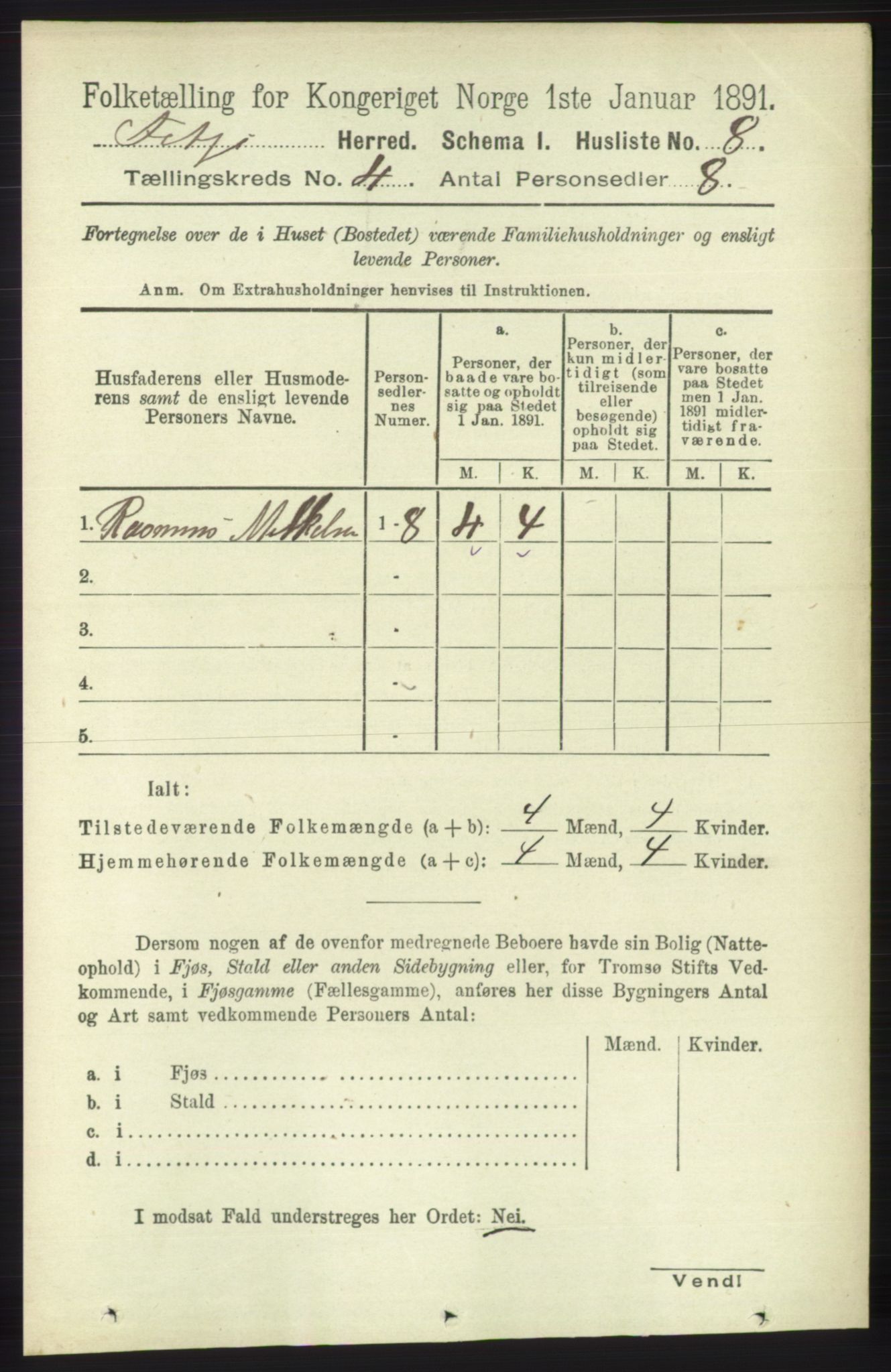 RA, 1891 census for 1222 Fitjar, 1891, p. 1296
