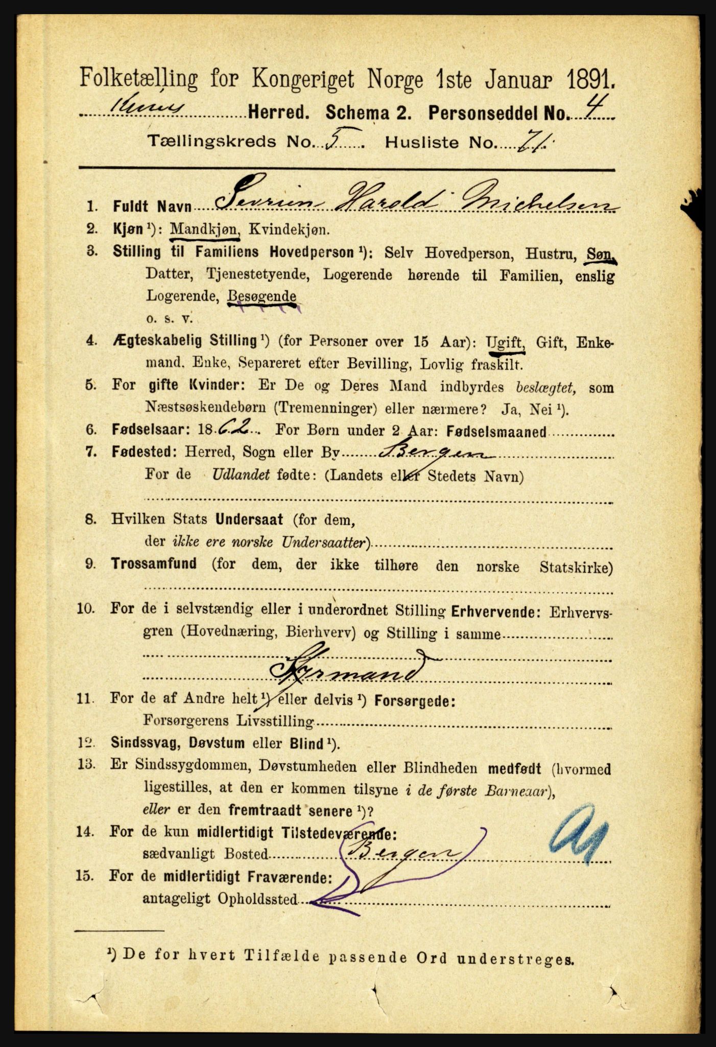 RA, 1891 census for 1437 Kinn, 1891, p. 2200