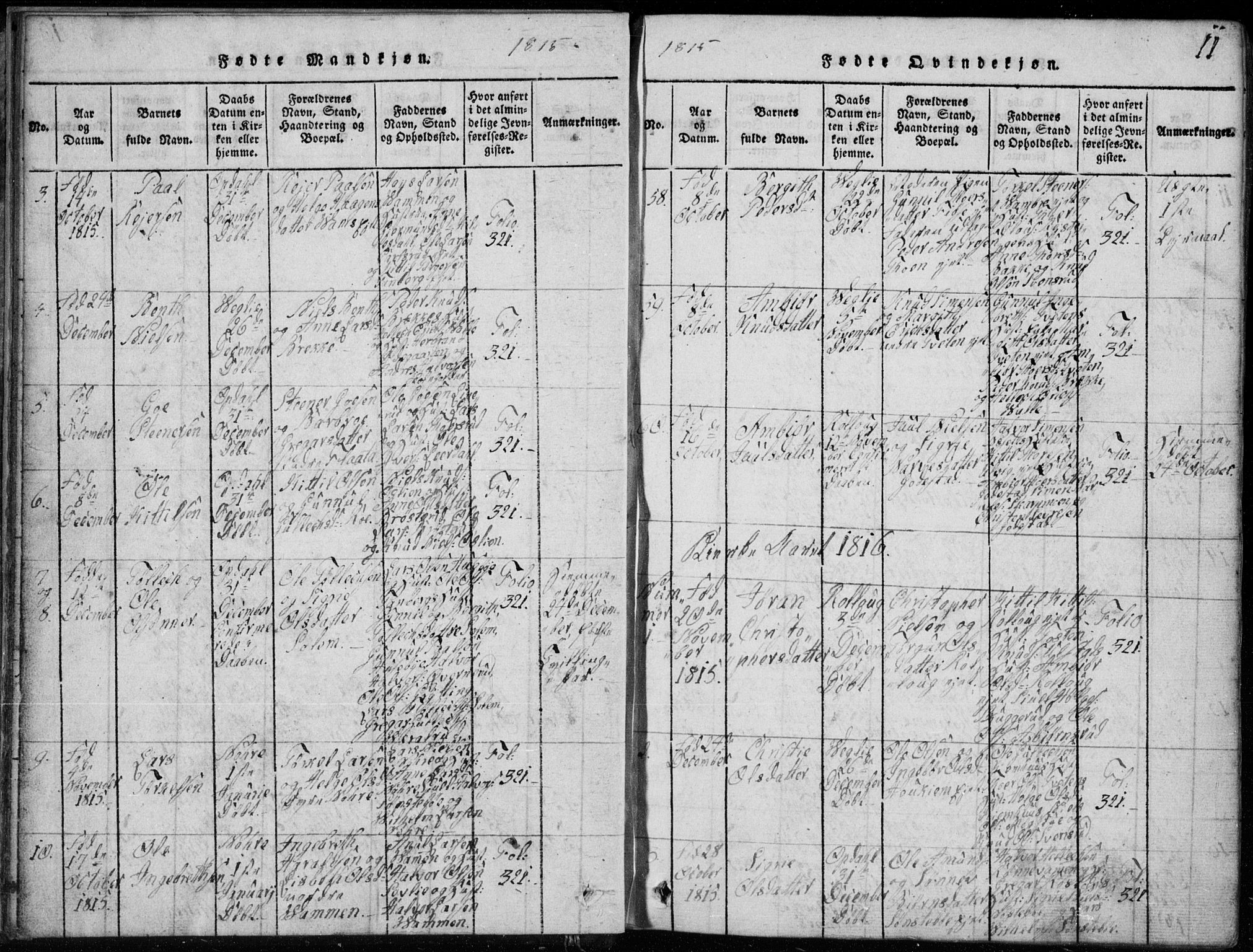 Rollag kirkebøker, SAKO/A-240/G/Ga/L0001: Parish register (copy) no. I 1, 1814-1831, p. 11
