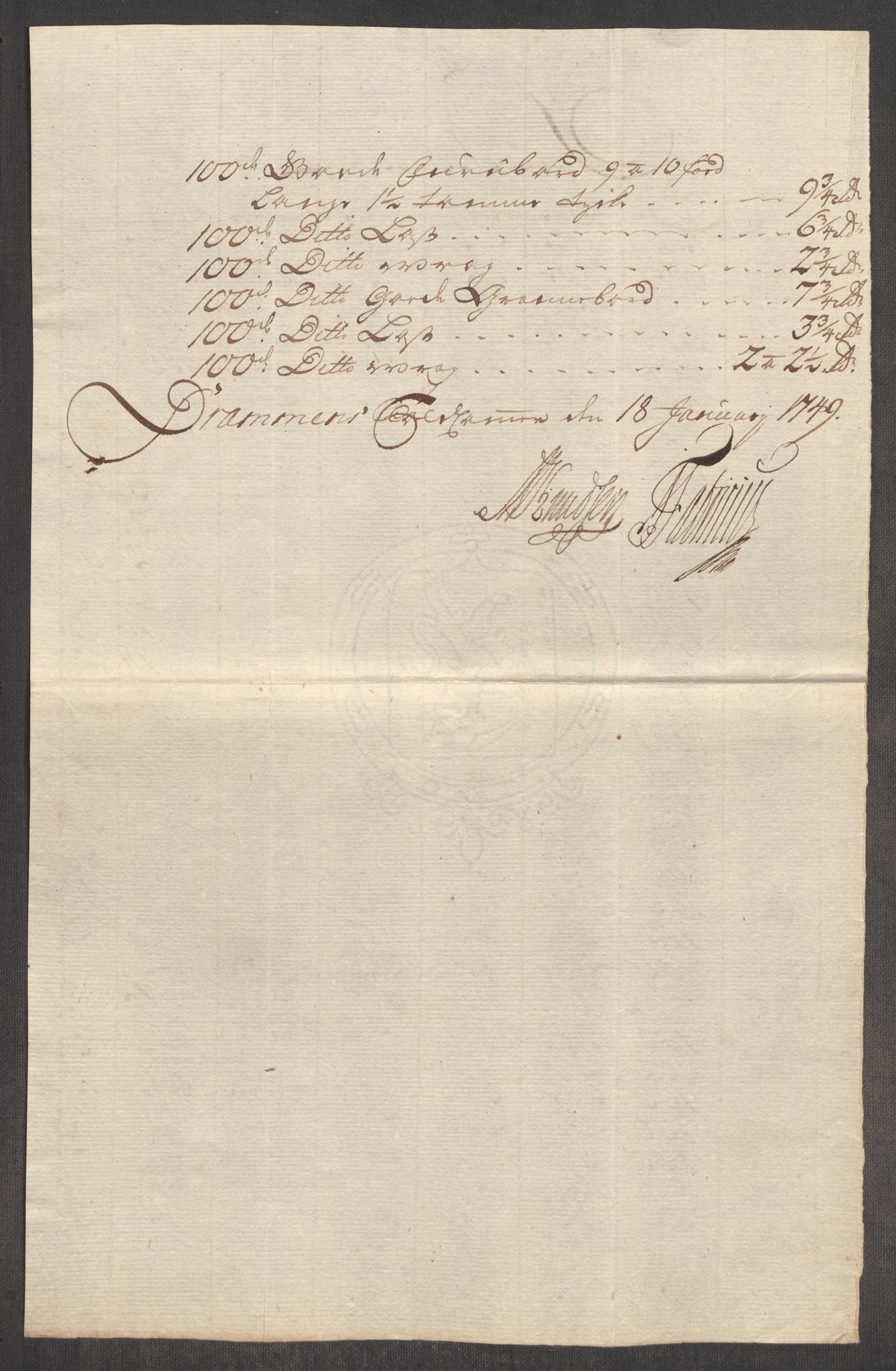 Rentekammeret inntil 1814, Realistisk ordnet avdeling, AV/RA-EA-4070/Oe/L0004: [Ø1]: Priskuranter, 1749-1752, p. 49