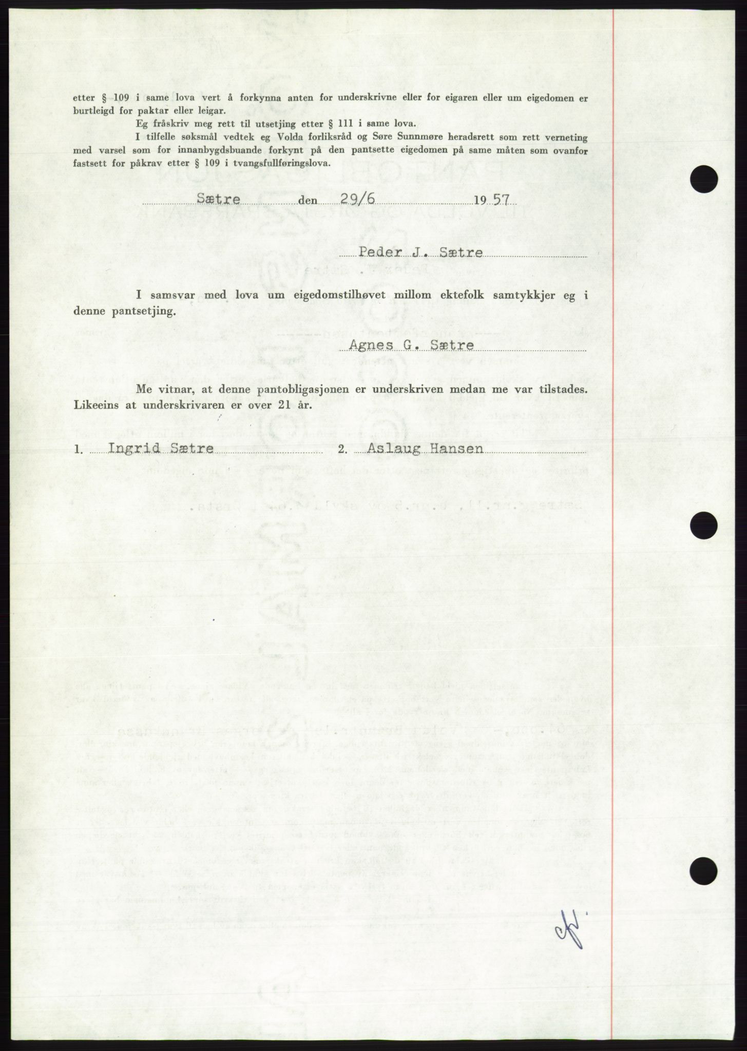 Søre Sunnmøre sorenskriveri, AV/SAT-A-4122/1/2/2C/L0130: Mortgage book no. 18B, 1957-1958, Diary no: : 1549/1957