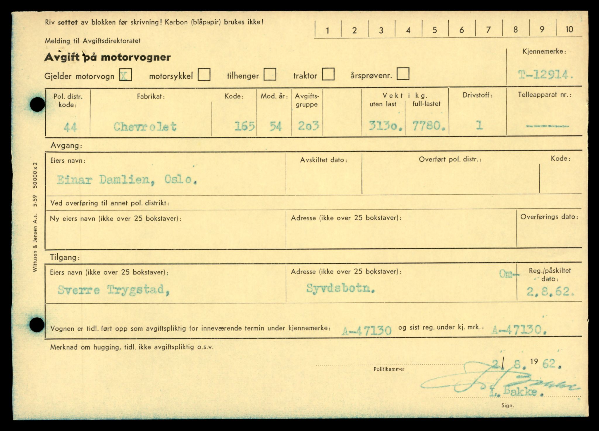 Møre og Romsdal vegkontor - Ålesund trafikkstasjon, SAT/A-4099/F/Fe/L0036: Registreringskort for kjøretøy T 12831 - T 13030, 1927-1998, p. 1395