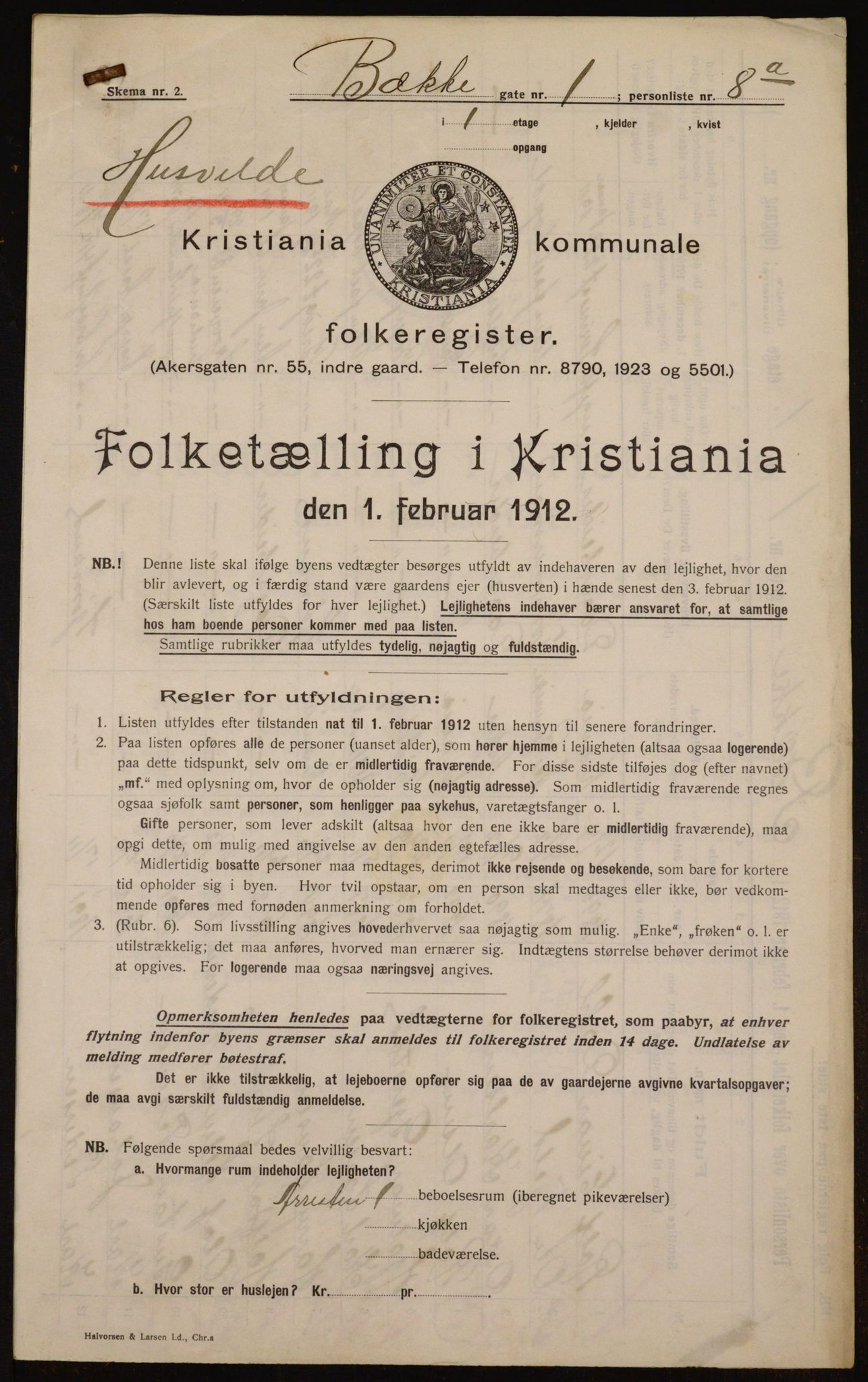 OBA, Municipal Census 1912 for Kristiania, 1912, p. 3382