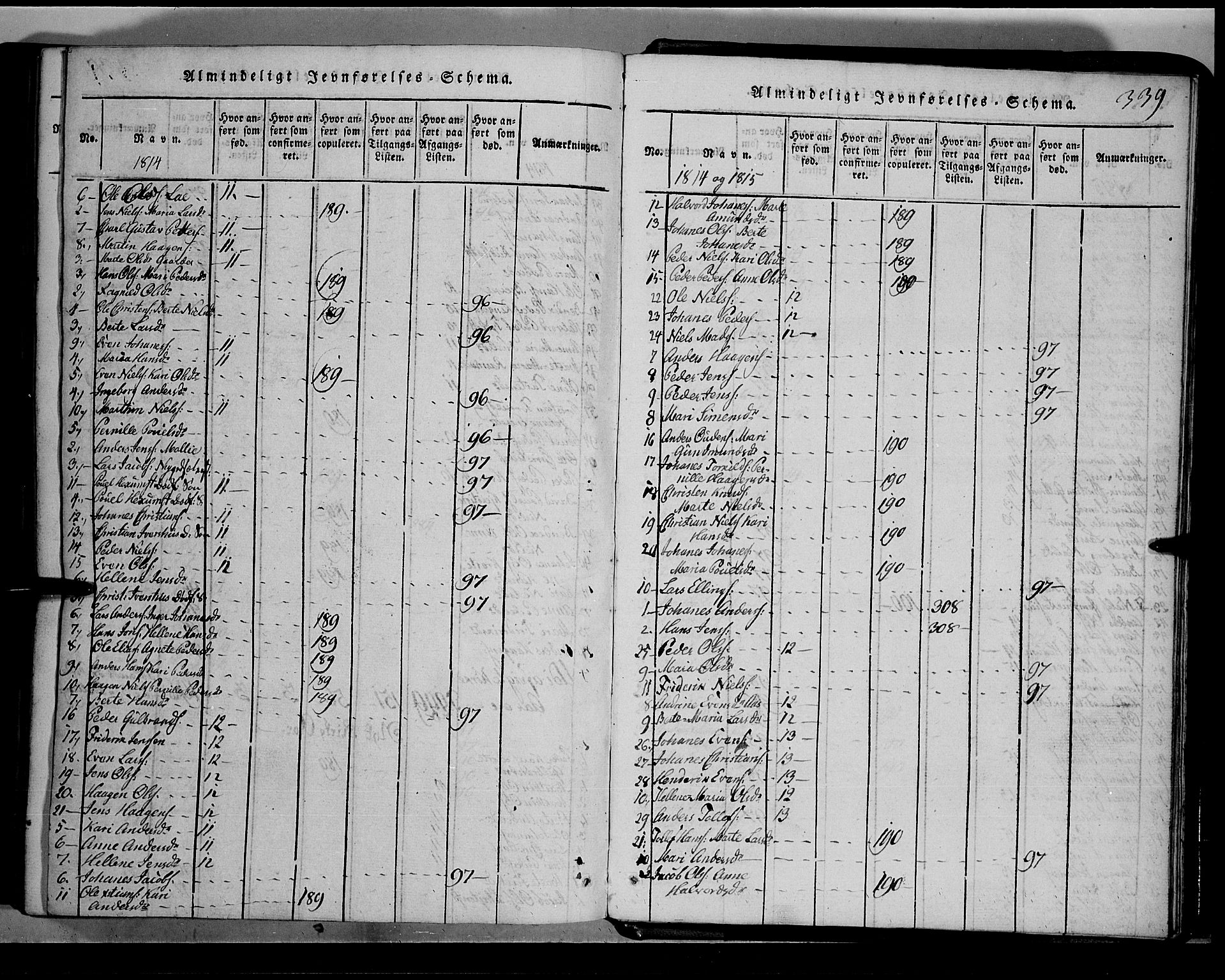Toten prestekontor, SAH/PREST-102/H/Ha/Hab/L0001: Parish register (copy) no. 1, 1814-1820, p. 339