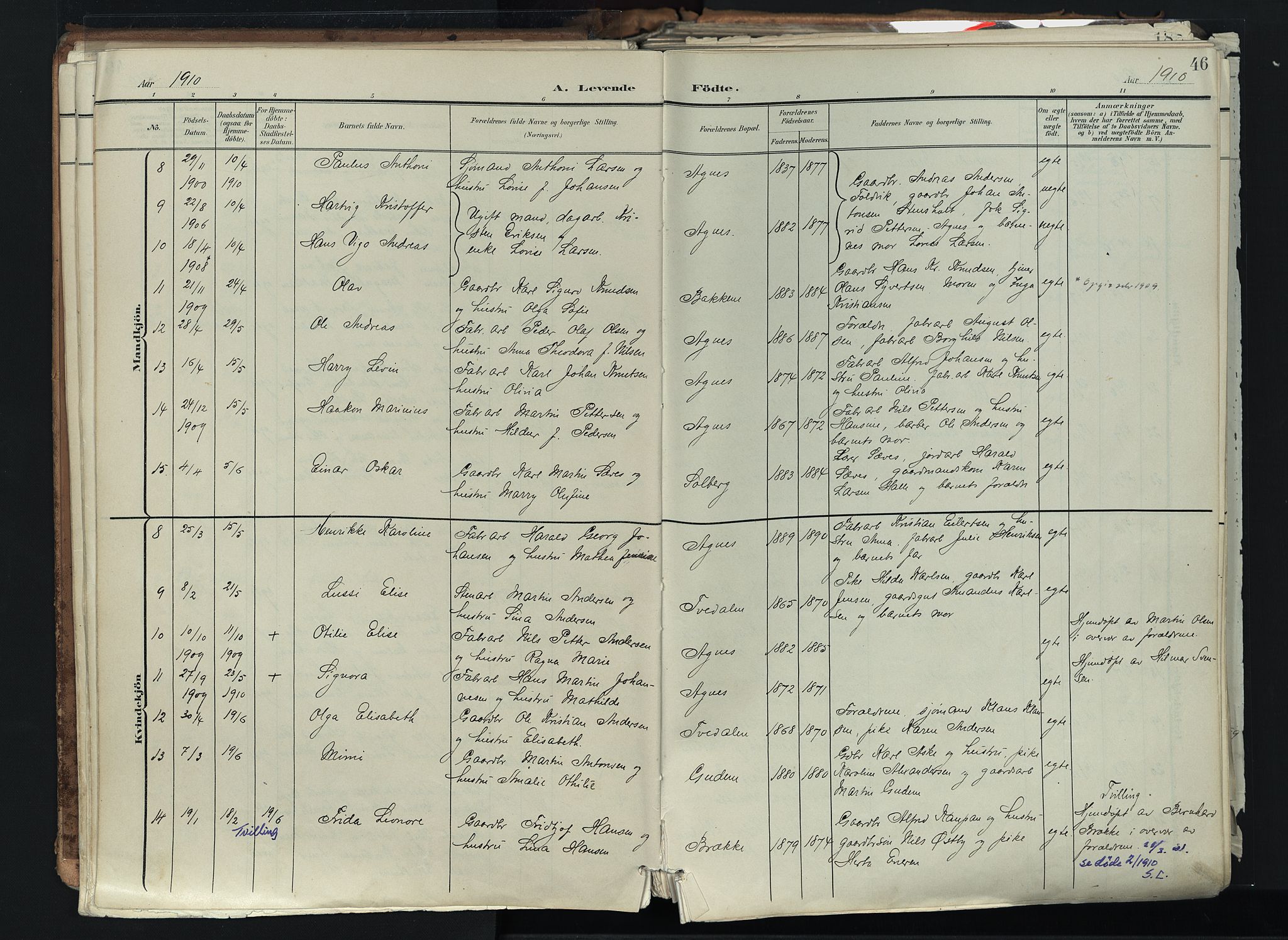 Brunlanes kirkebøker, SAKO/A-342/F/Fc/L0003: Parish register (official) no. III 3, 1900-1922, p. 46