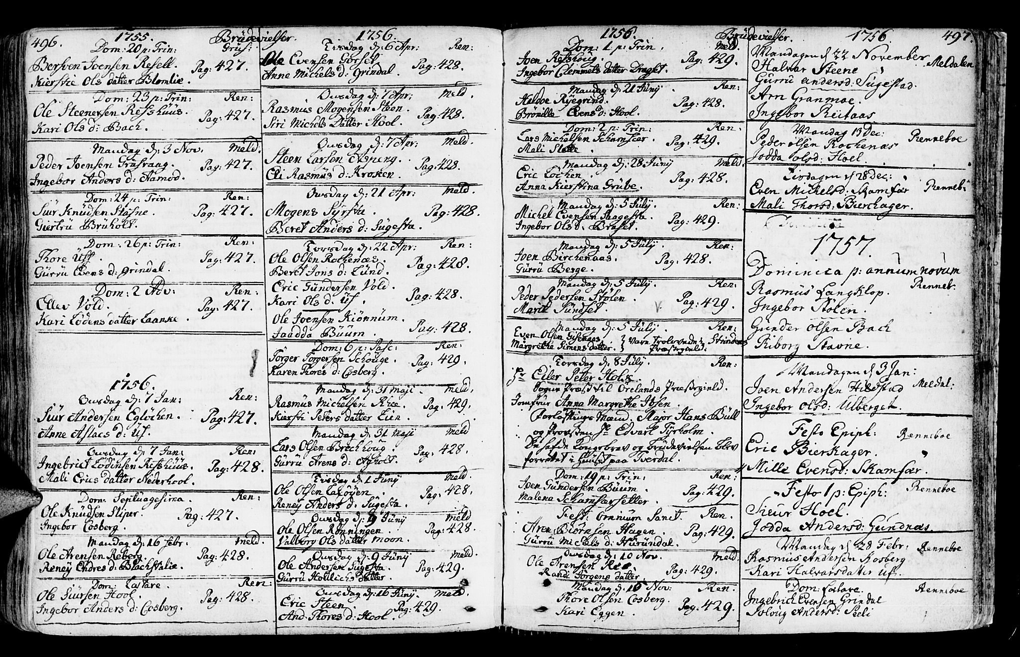 Ministerialprotokoller, klokkerbøker og fødselsregistre - Sør-Trøndelag, SAT/A-1456/672/L0851: Parish register (official) no. 672A04, 1751-1775, p. 496-497