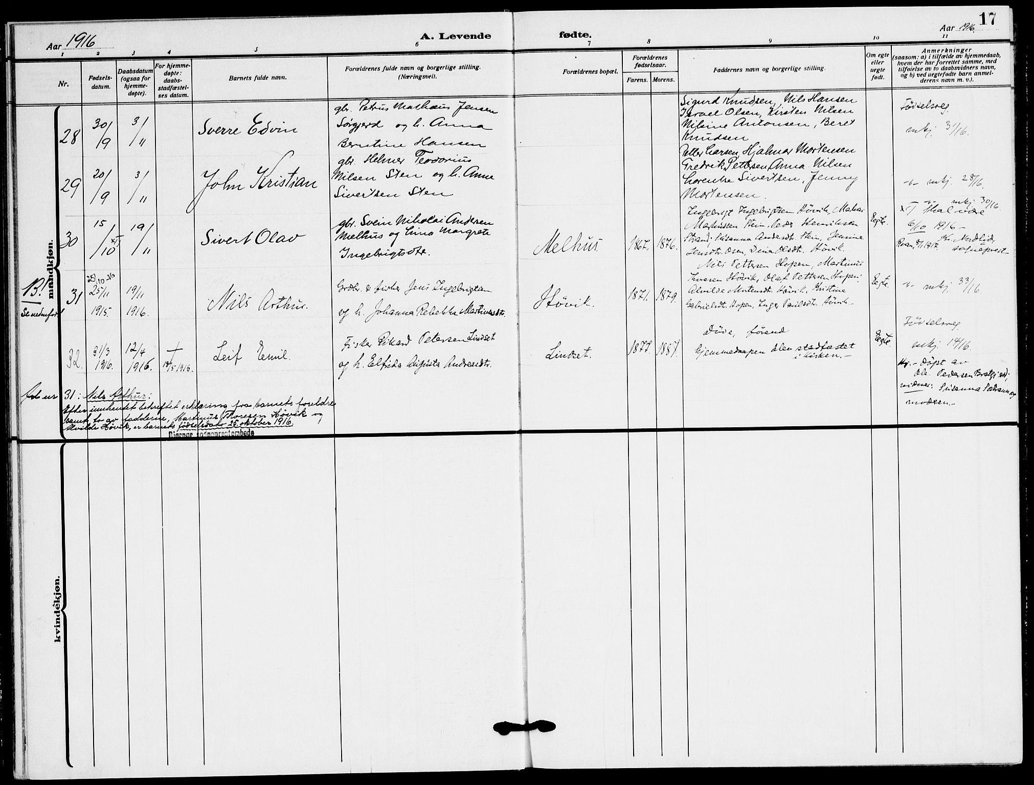 Ministerialprotokoller, klokkerbøker og fødselsregistre - Sør-Trøndelag, SAT/A-1456/658/L0724: Parish register (official) no. 658A03, 1912-1924, p. 17