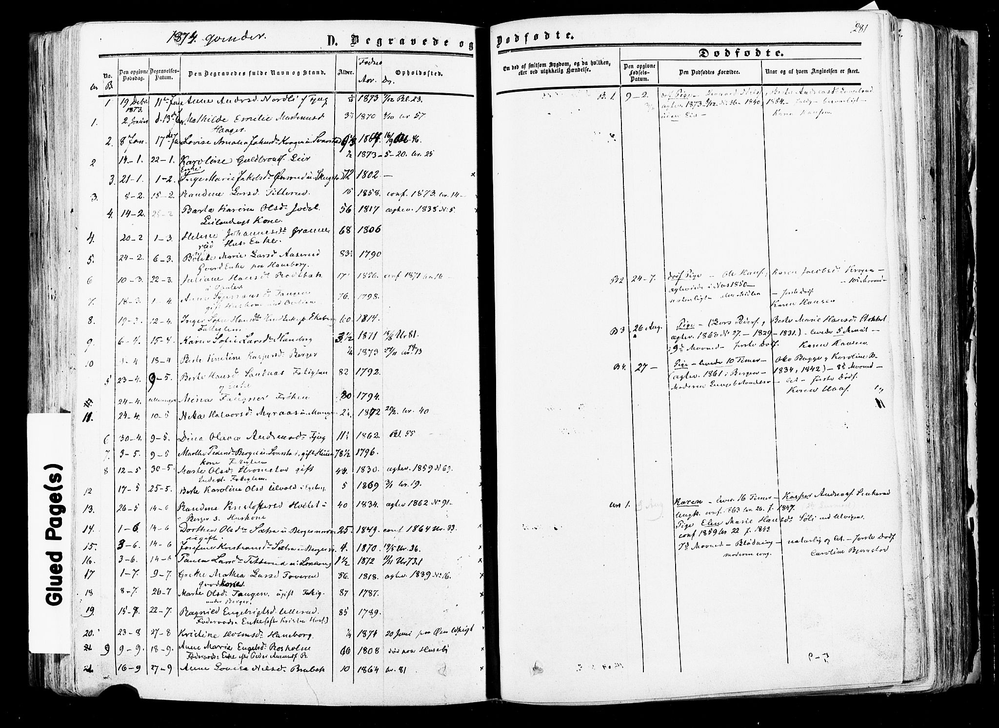 Aurskog prestekontor Kirkebøker, SAO/A-10304a/F/Fa/L0007: Parish register (official) no. I 7, 1854-1877, p. 281