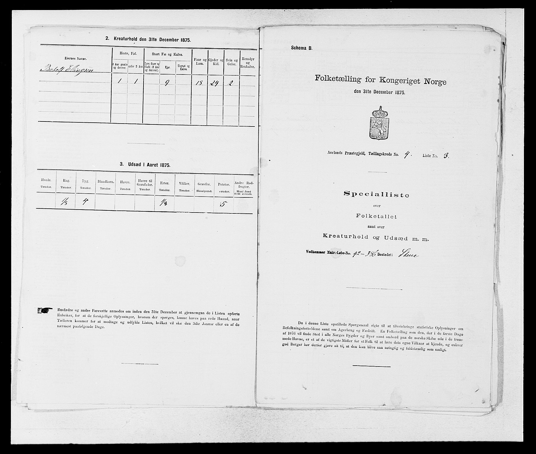 SAB, 1875 census for 1421P Aurland, 1875, p. 420