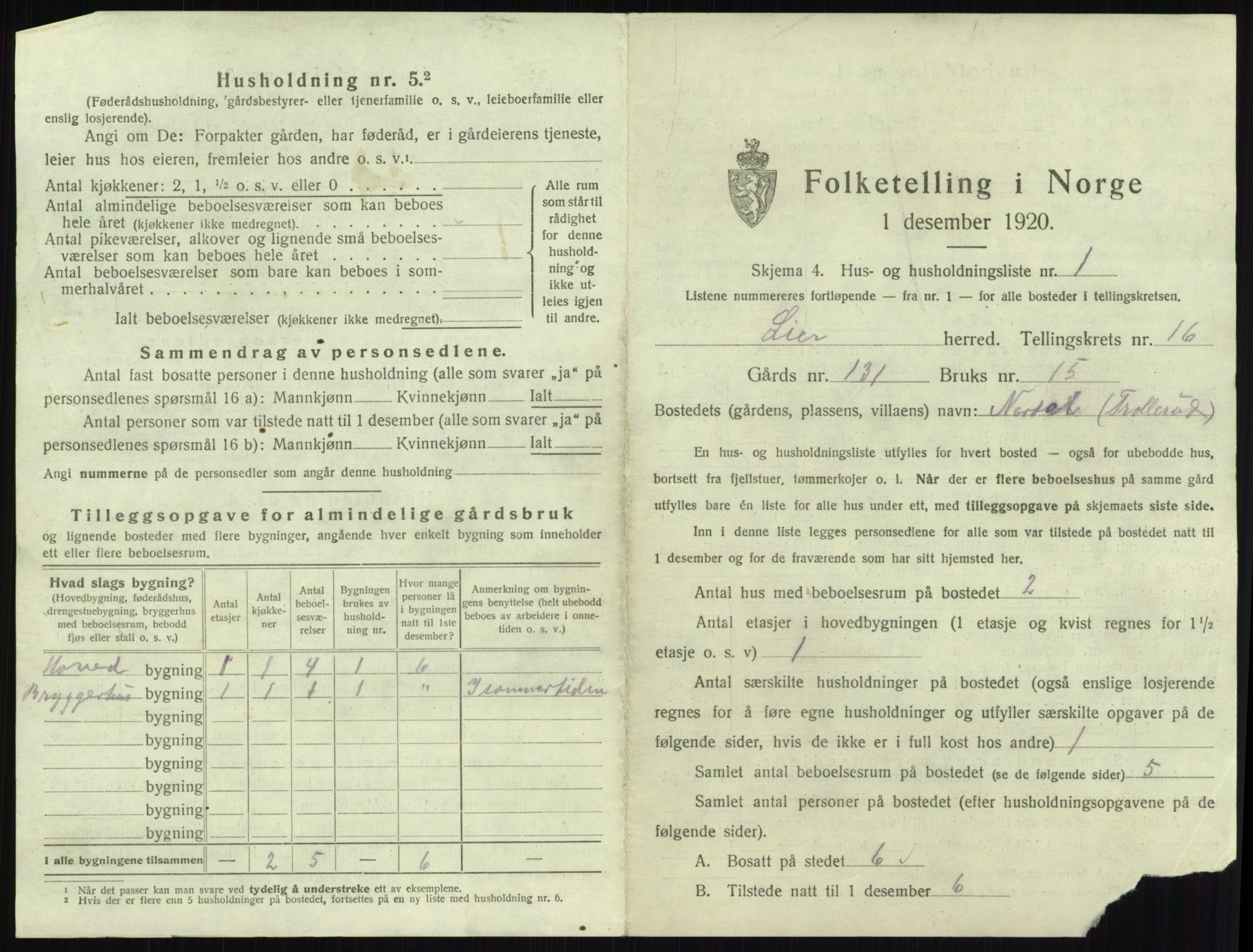 SAKO, 1920 census for Lier, 1920, p. 2730