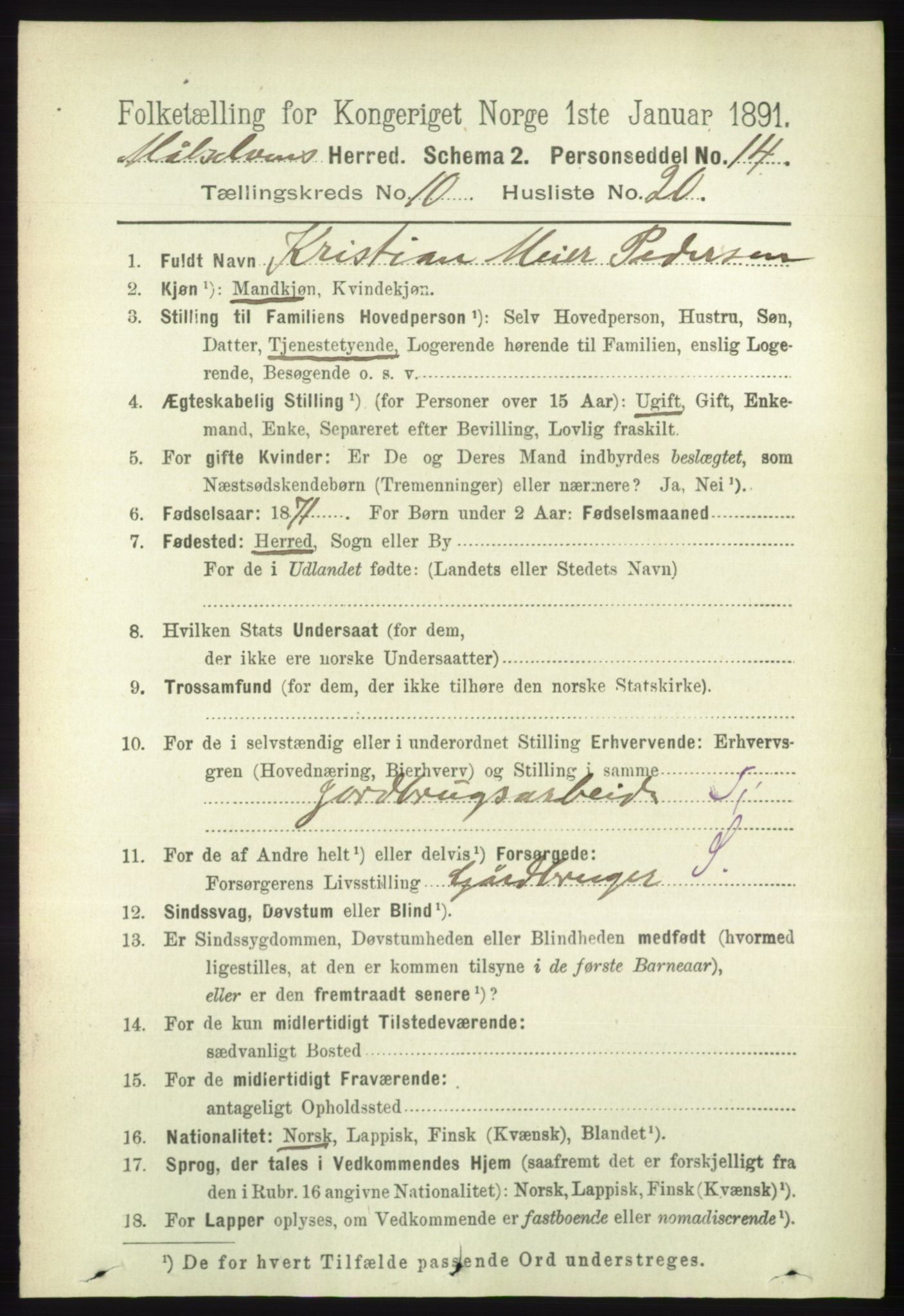 RA, 1891 census for 1924 Målselv, 1891, p. 3152