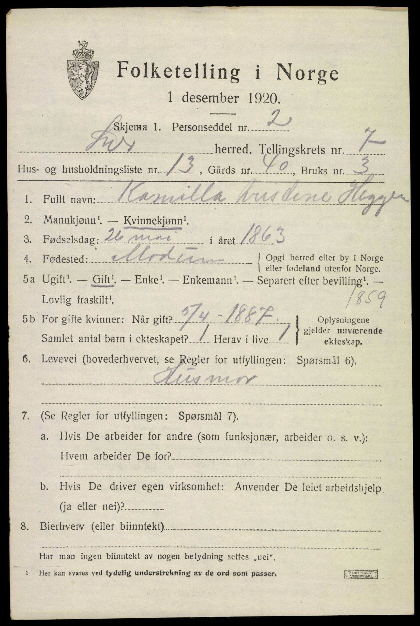 SAKO, 1920 census for Lier, 1920, p. 12670