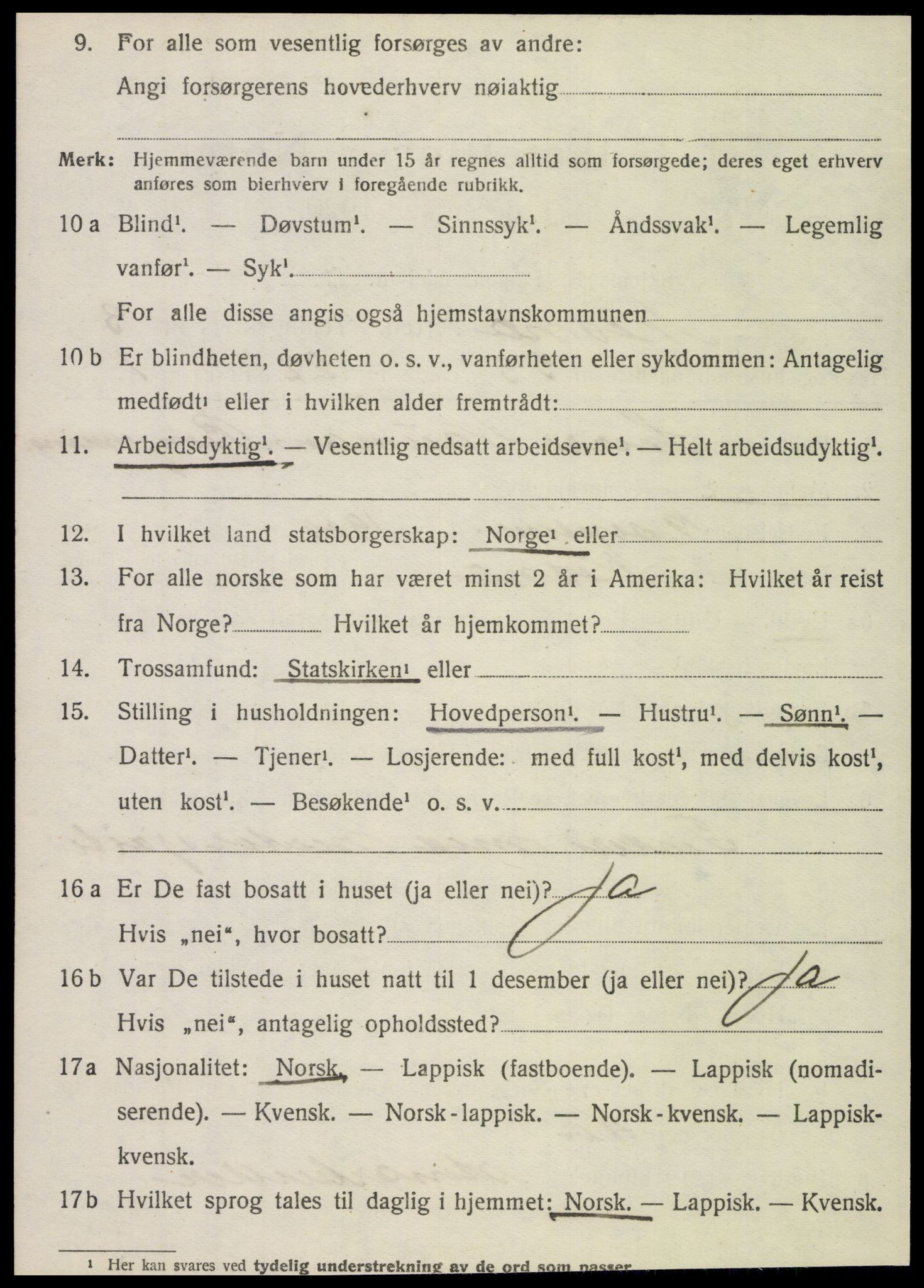 SAT, 1920 census for Nesna, 1920, p. 3240