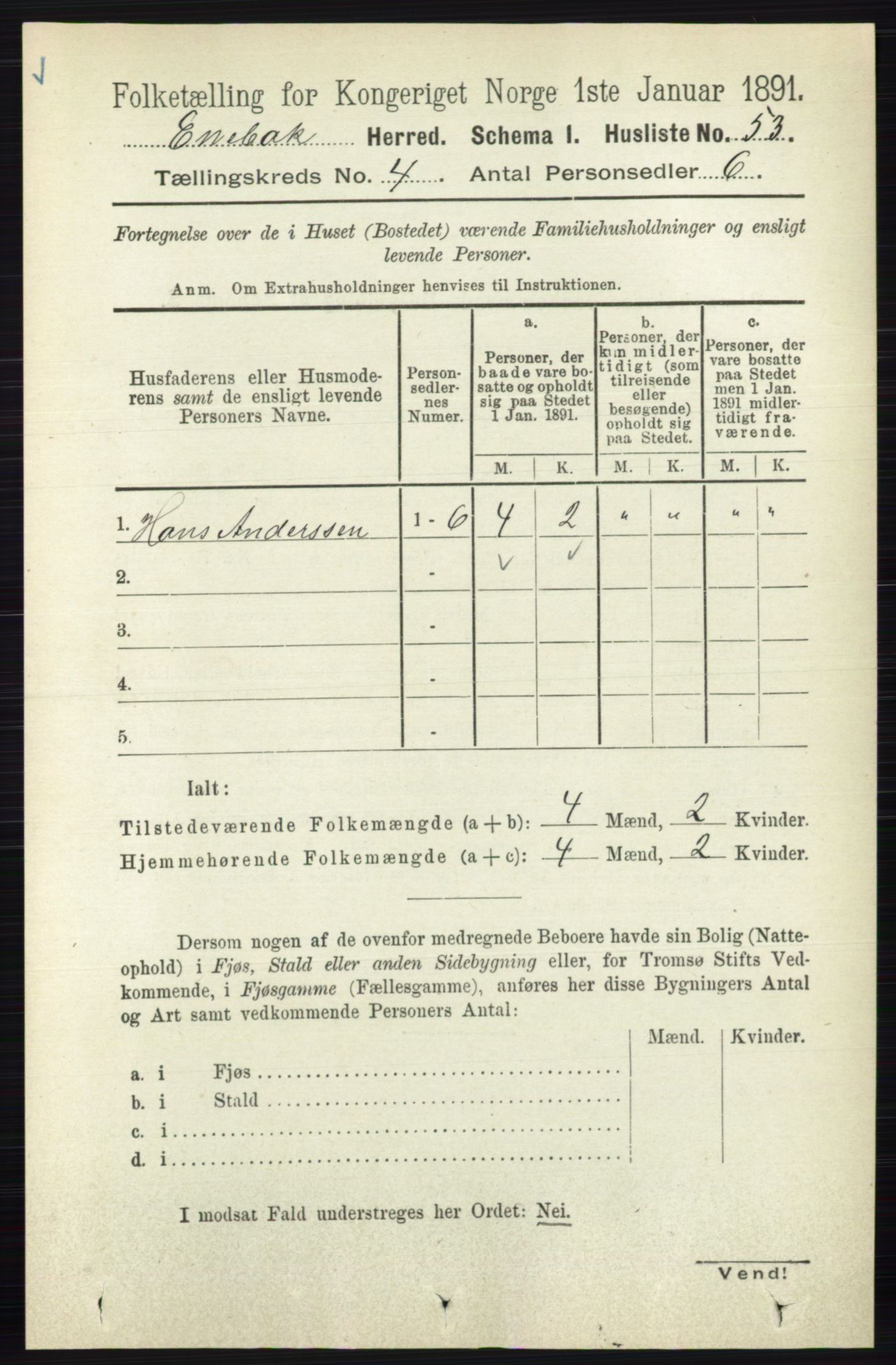 RA, 1891 census for 0229 Enebakk, 1891, p. 1463