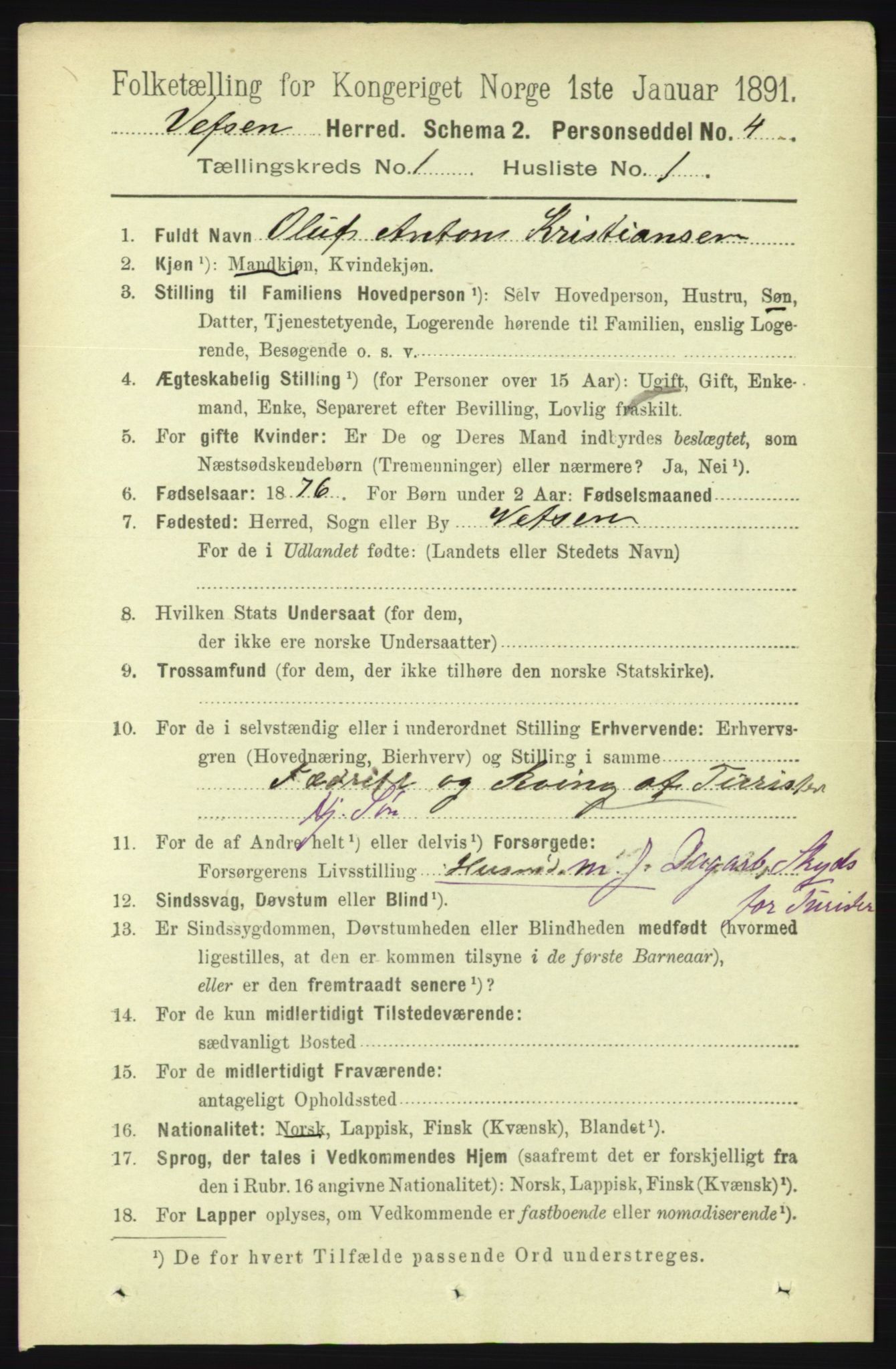 RA, 1891 census for 1824 Vefsn, 1891, p. 99