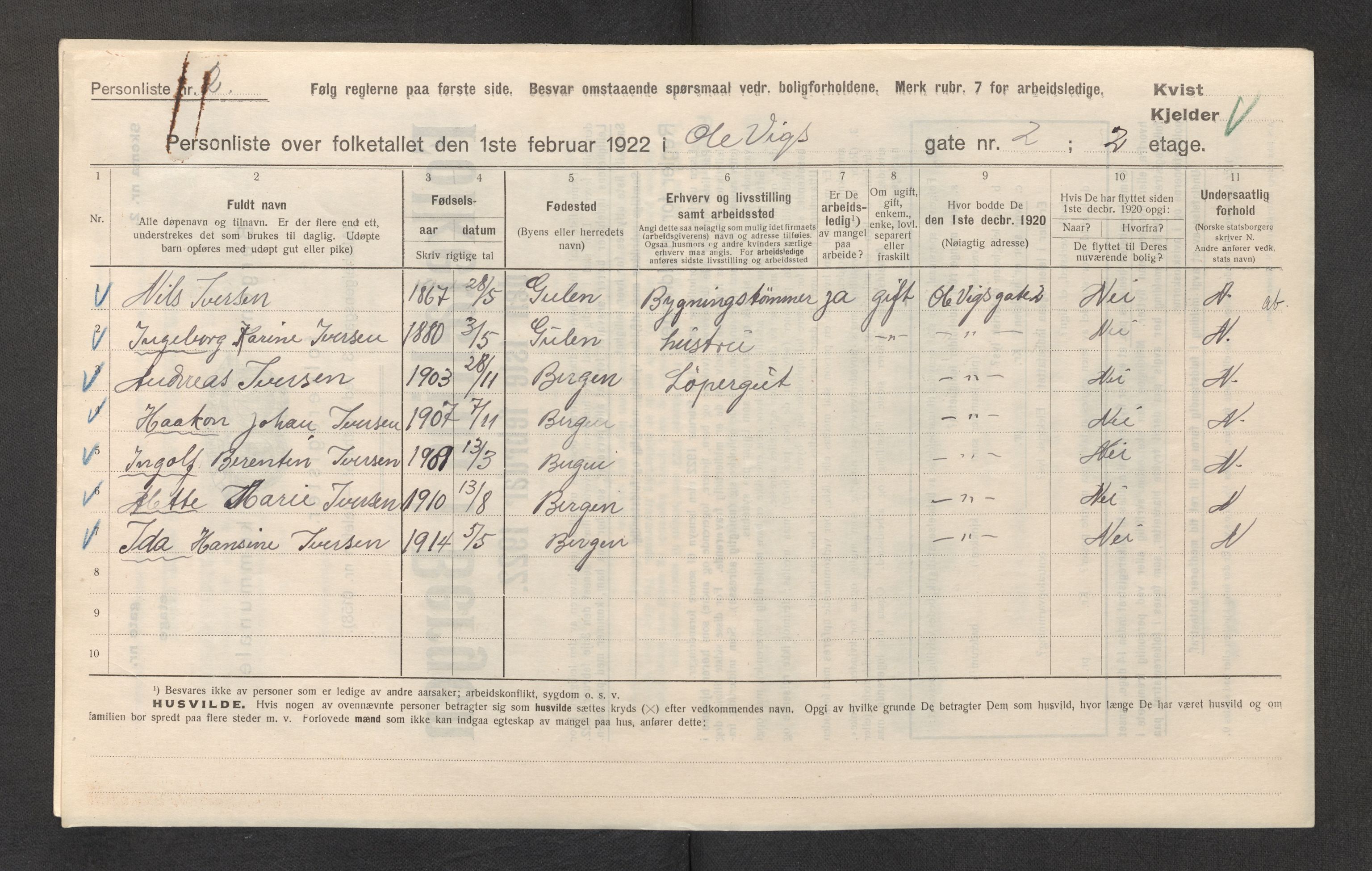 SAB, Municipal Census 1922 for Bergen, 1922, p. 30649