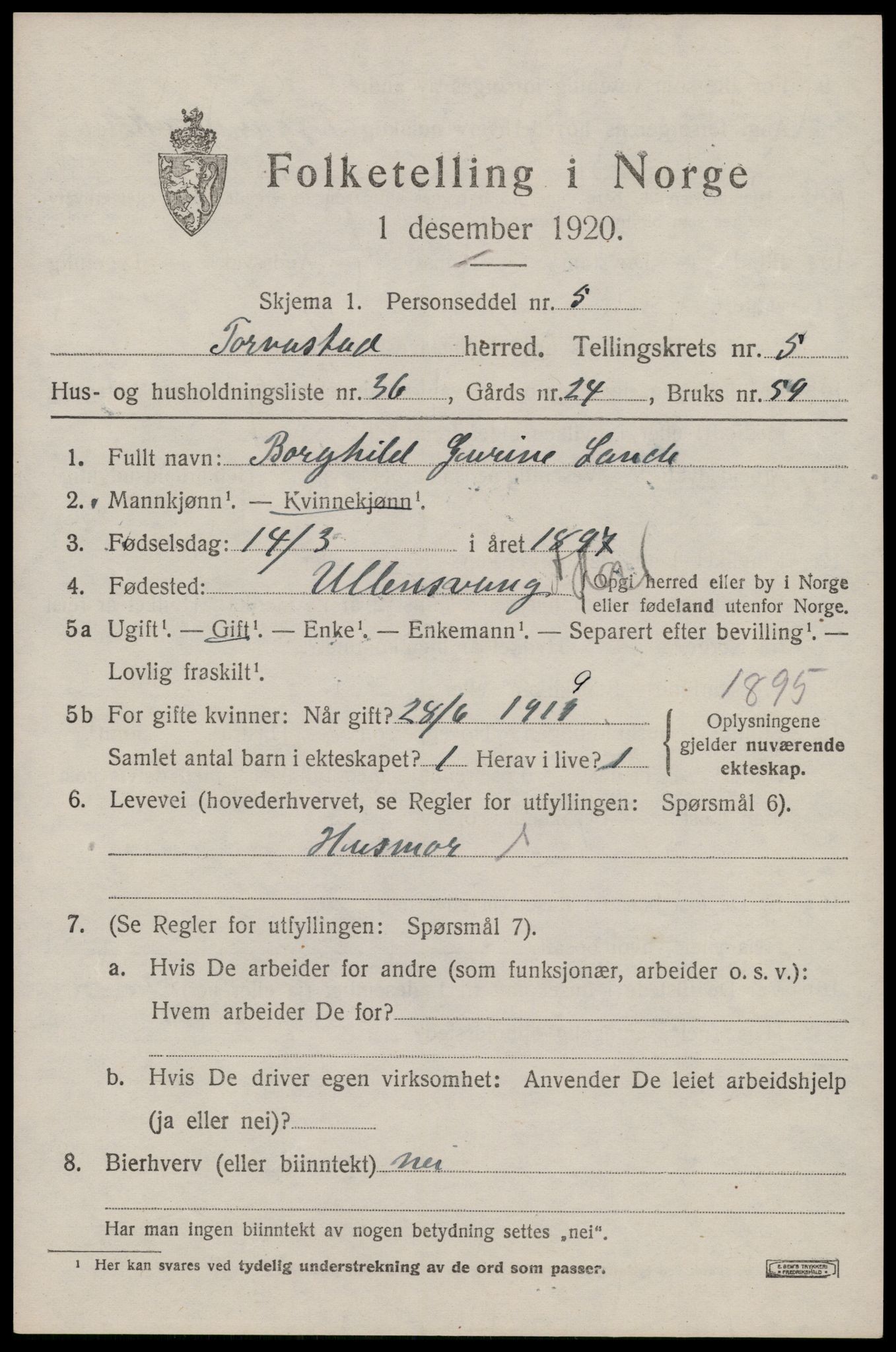 SAST, 1920 census for Torvastad, 1920, p. 4722