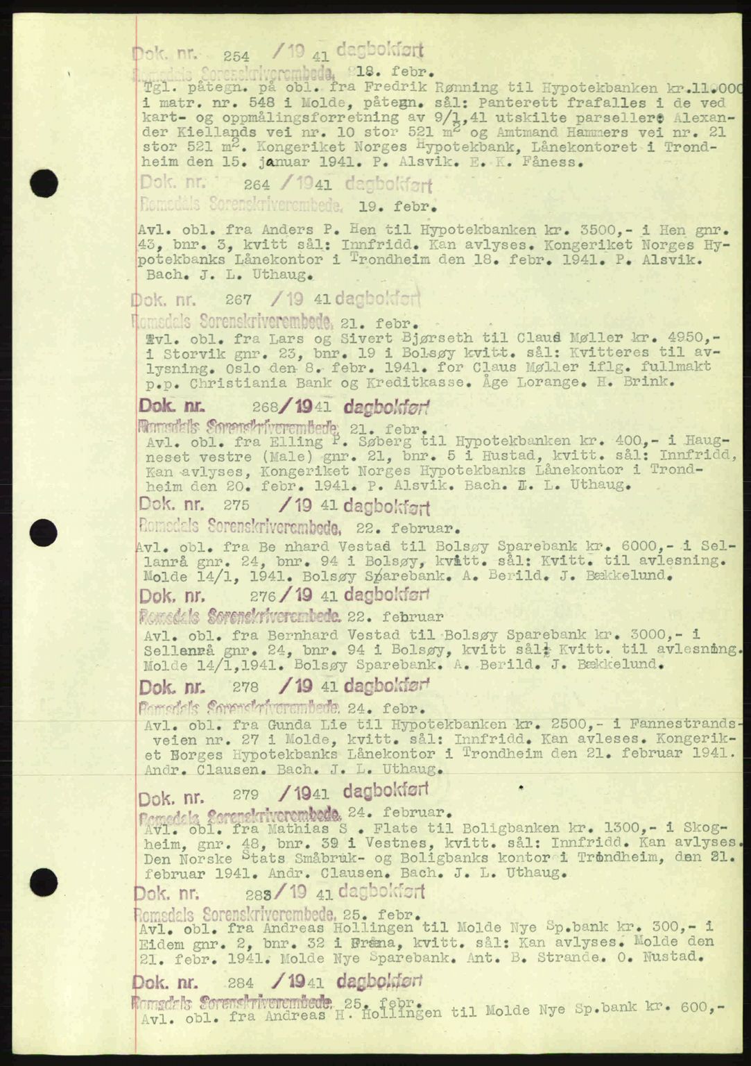 Romsdal sorenskriveri, AV/SAT-A-4149/1/2/2C: Mortgage book no. C1a, 1936-1945, Diary no: : 254/1941