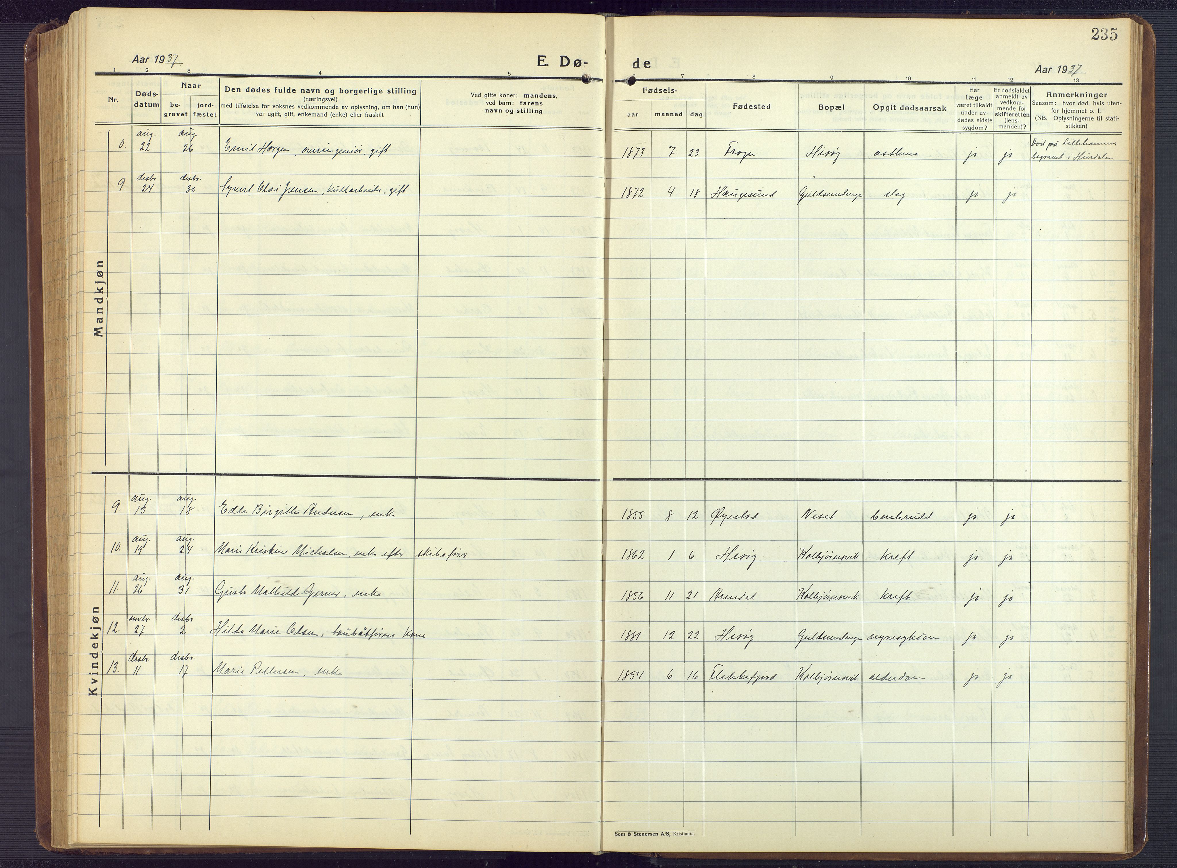 Hisøy sokneprestkontor, AV/SAK-1111-0020/F/Fb/L0005: Parish register (copy) no. B 5, 1924-1946, p. 235