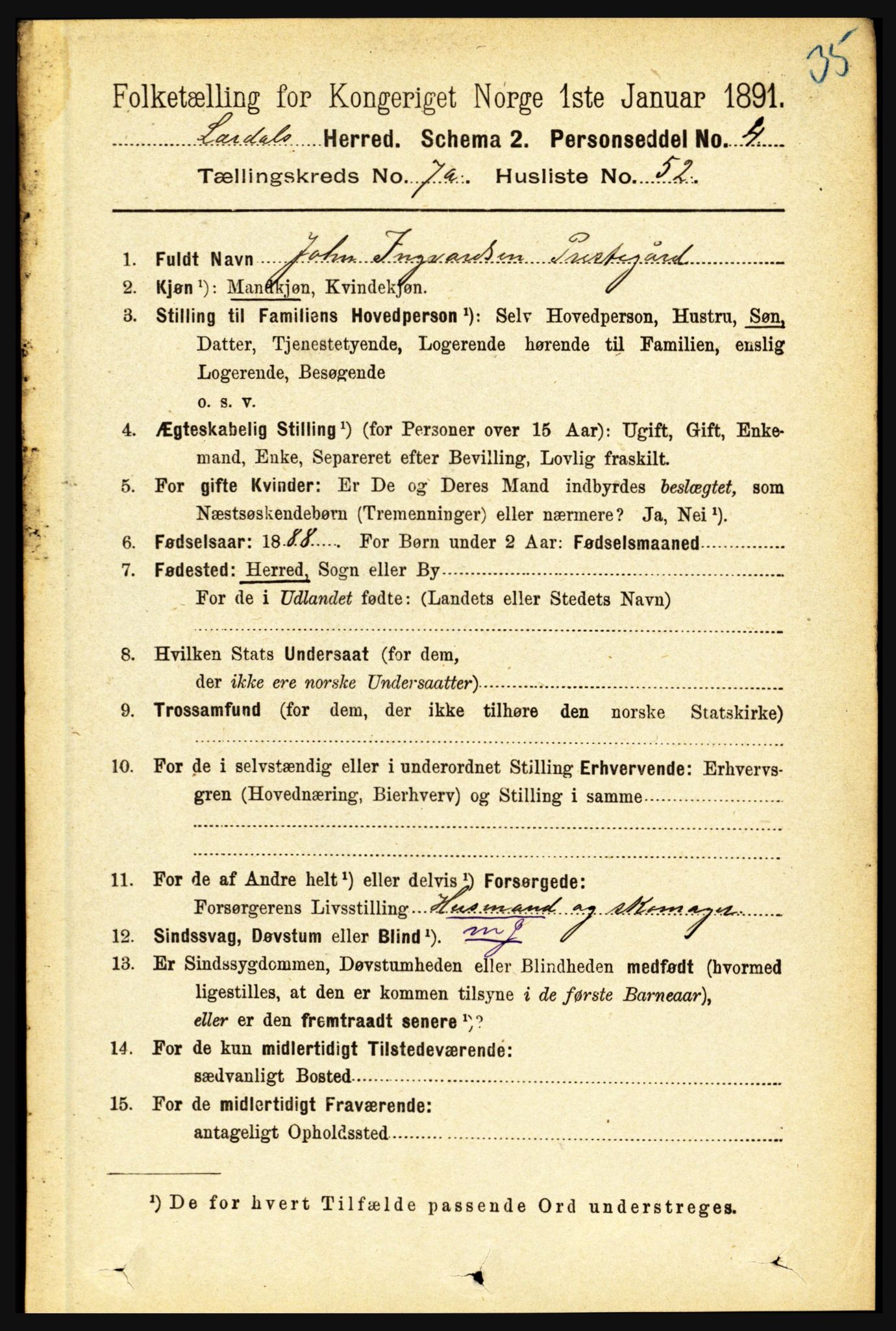 RA, 1891 census for 1422 Lærdal, 1891, p. 1098