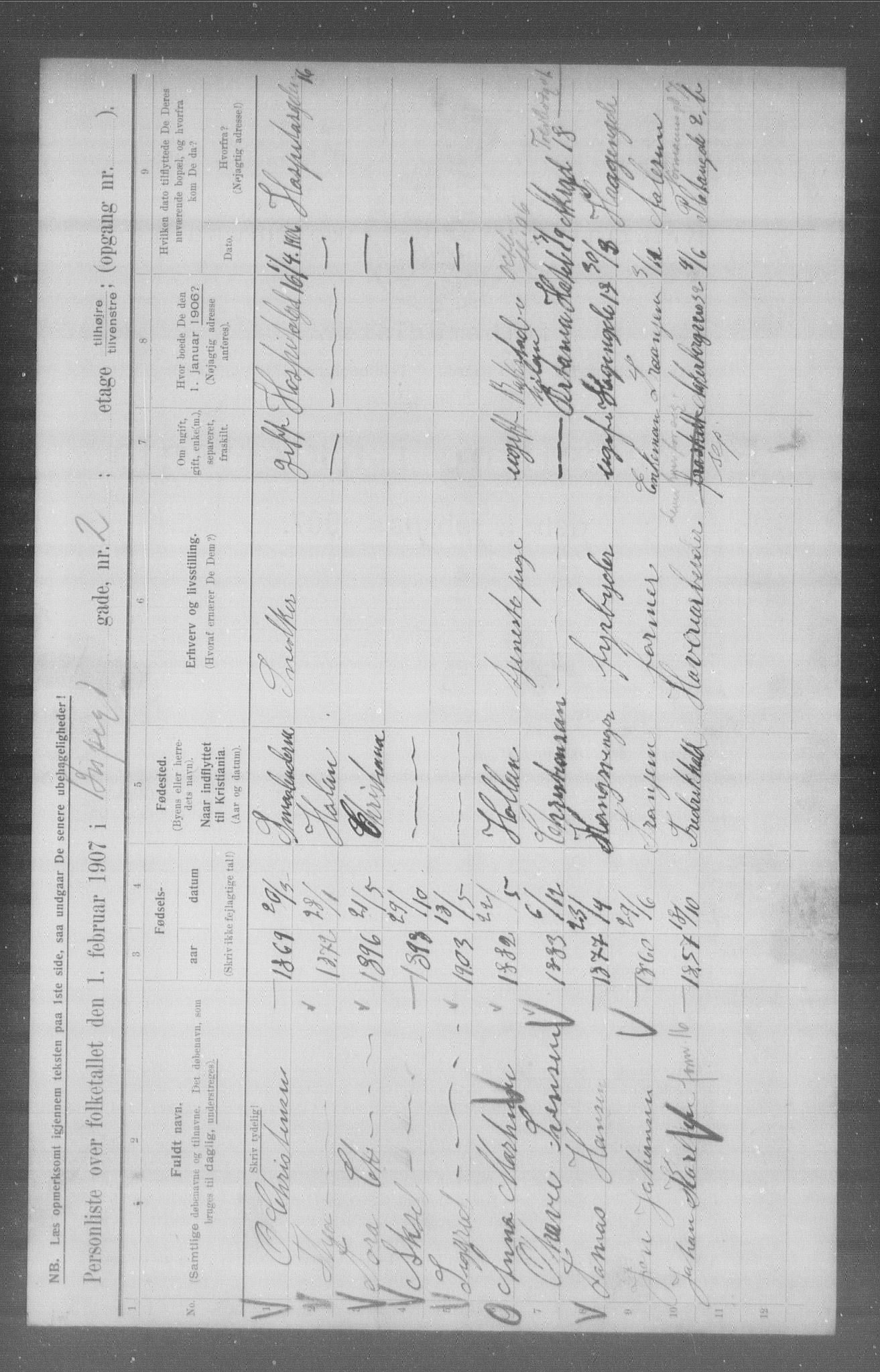 OBA, Municipal Census 1907 for Kristiania, 1907, p. 2716