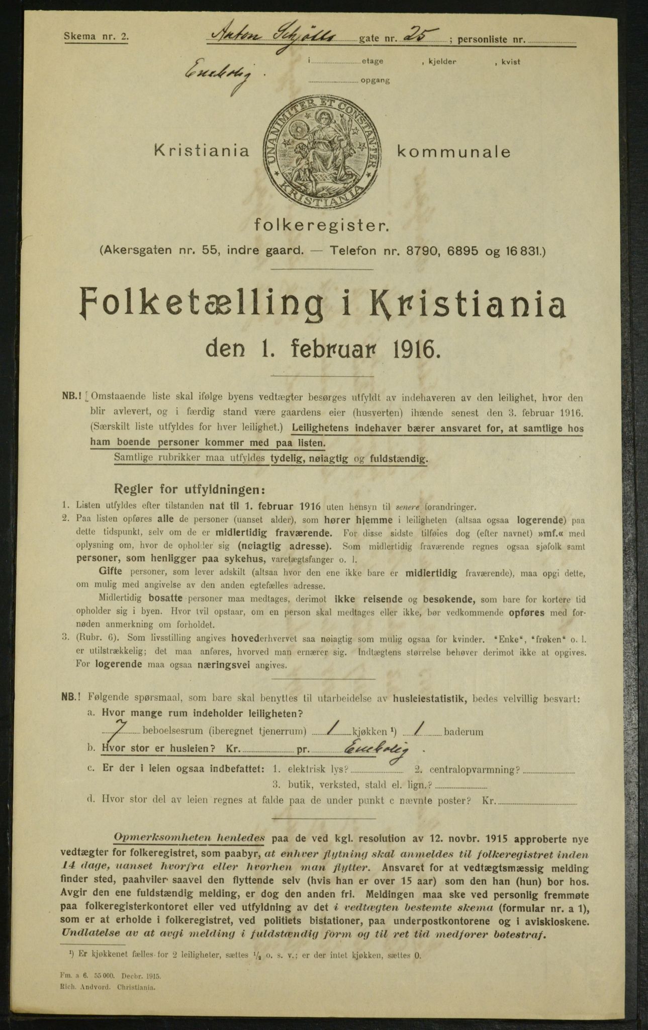 OBA, Municipal Census 1916 for Kristiania, 1916, p. 1377