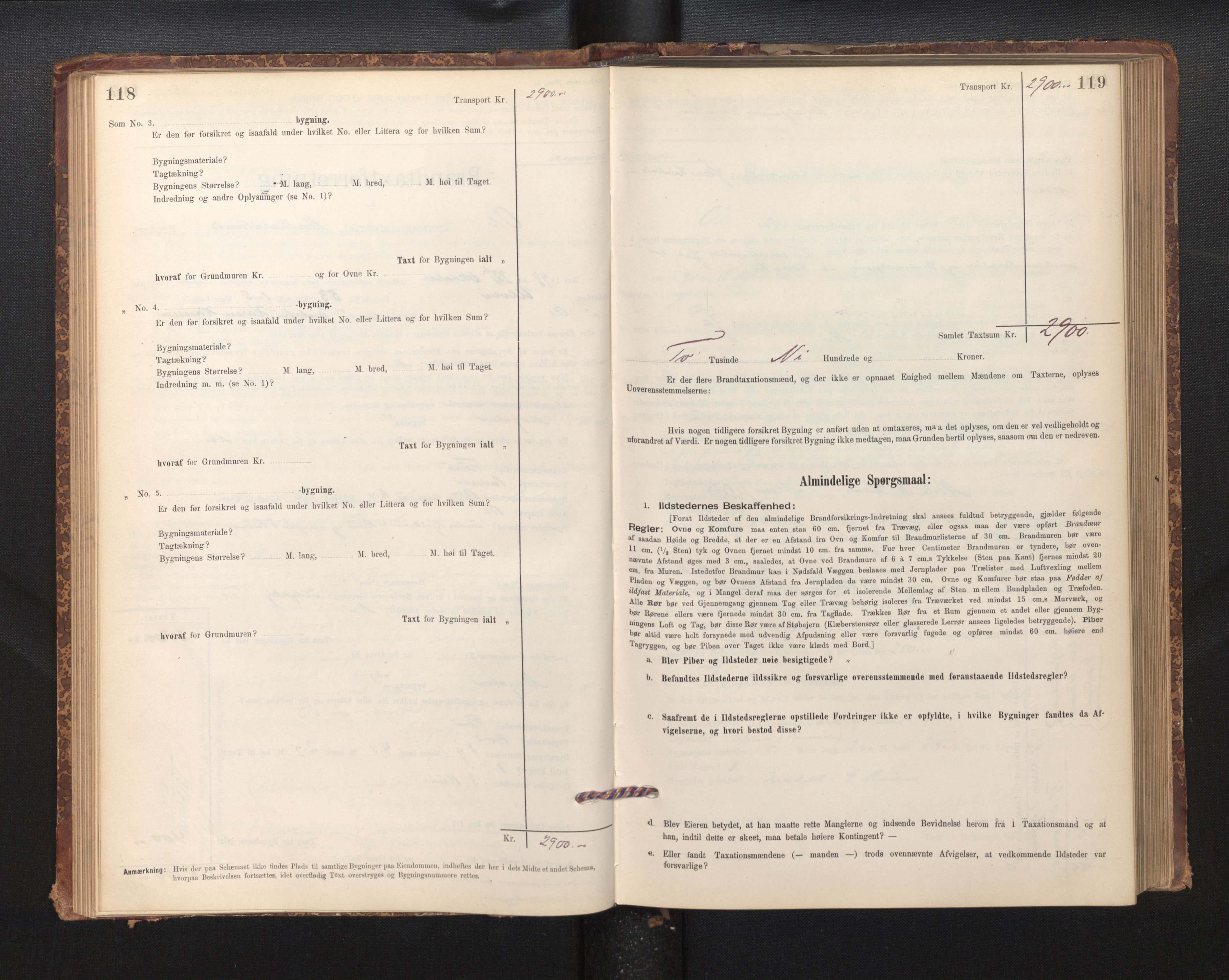 Lensmannen i Os, SAB/A-34101/0012/L0008: Branntakstprotokoll, skjematakst, 1894-1915, p. 118-119
