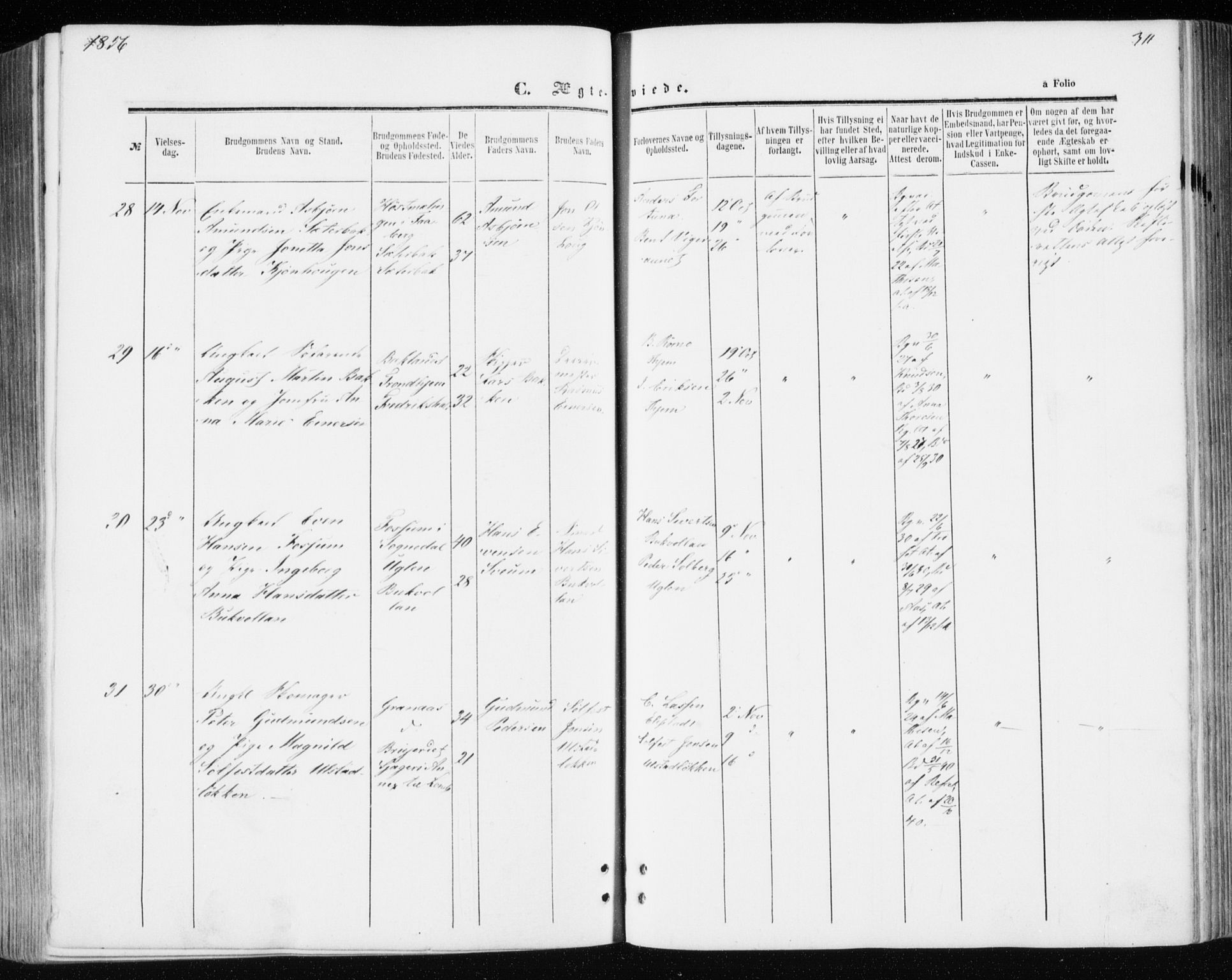 Ministerialprotokoller, klokkerbøker og fødselsregistre - Sør-Trøndelag, SAT/A-1456/606/L0292: Parish register (official) no. 606A07, 1856-1865, p. 311