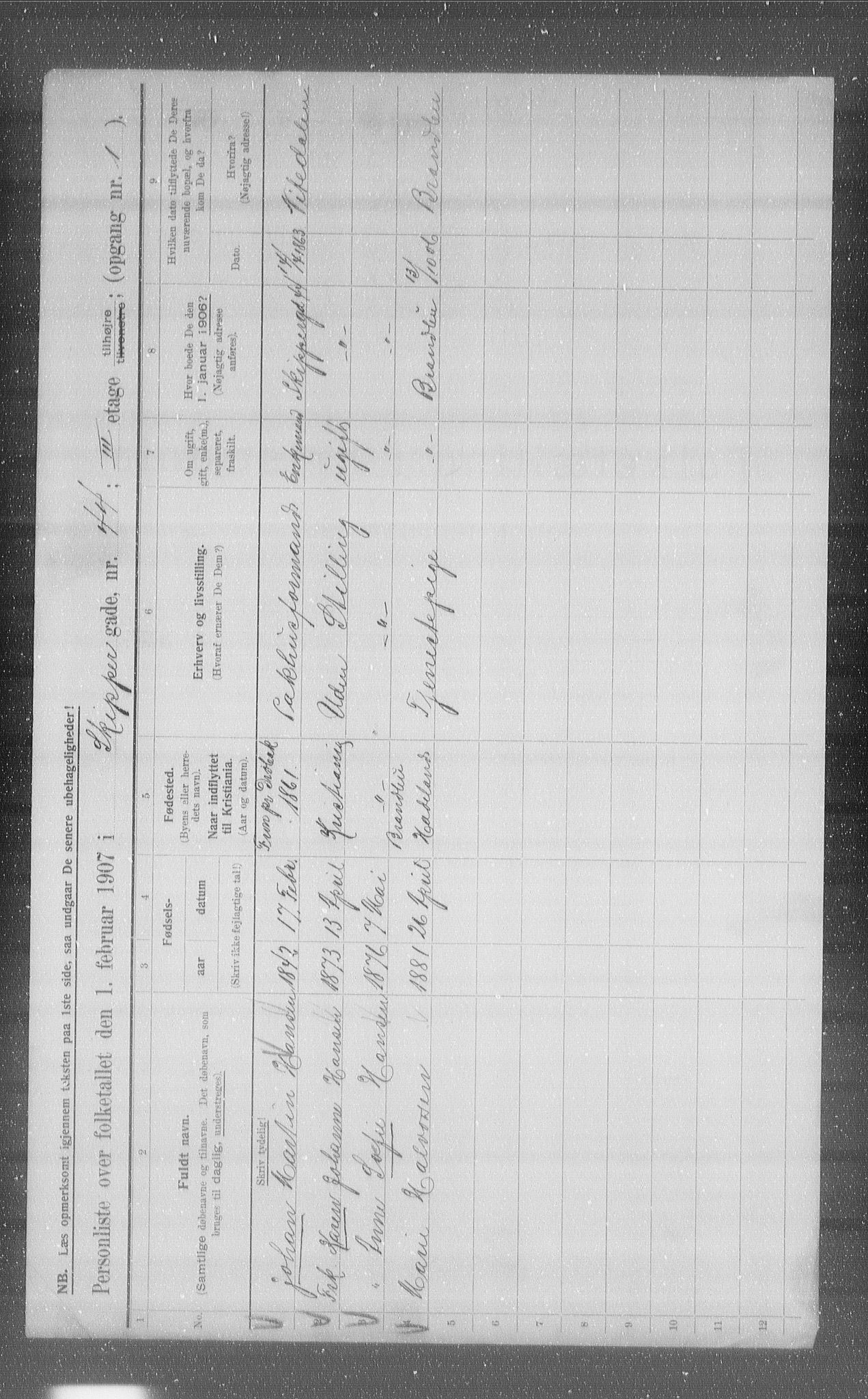 OBA, Municipal Census 1907 for Kristiania, 1907, p. 48908