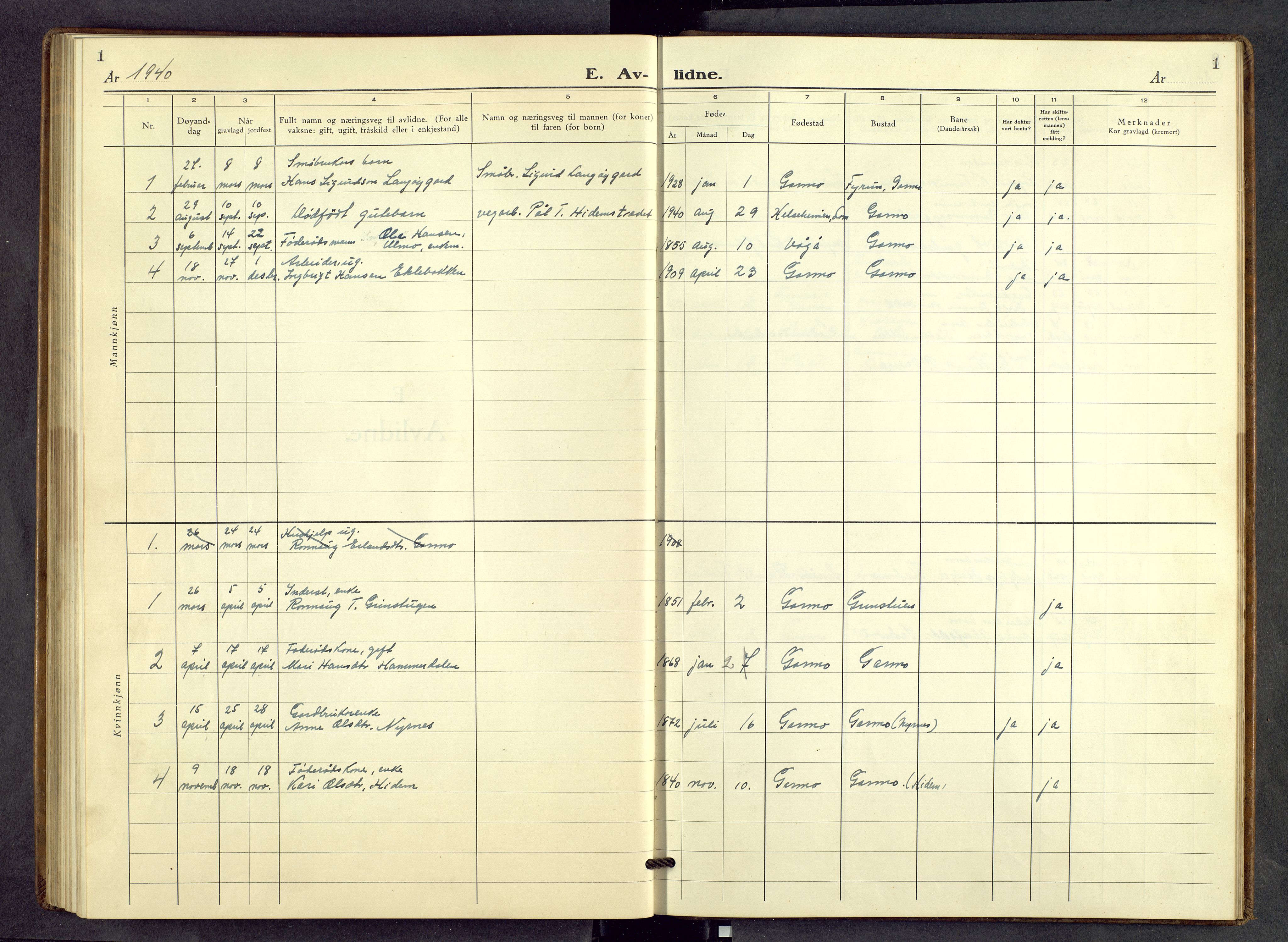 Lom prestekontor, SAH/PREST-070/L/L0010: Parish register (copy) no. 10, 1940-1963, p. 1