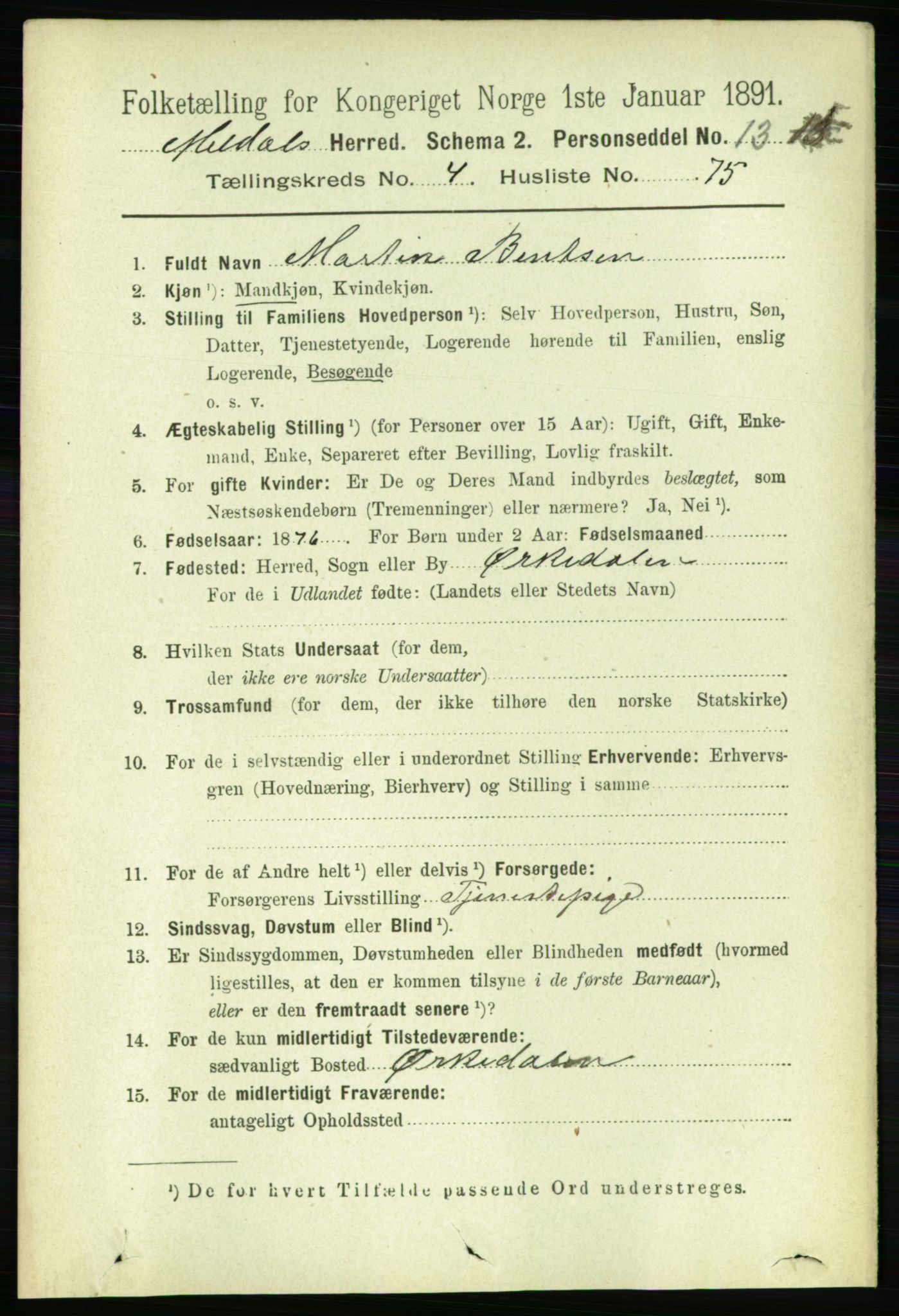 RA, 1891 census for 1636 Meldal, 1891, p. 2451