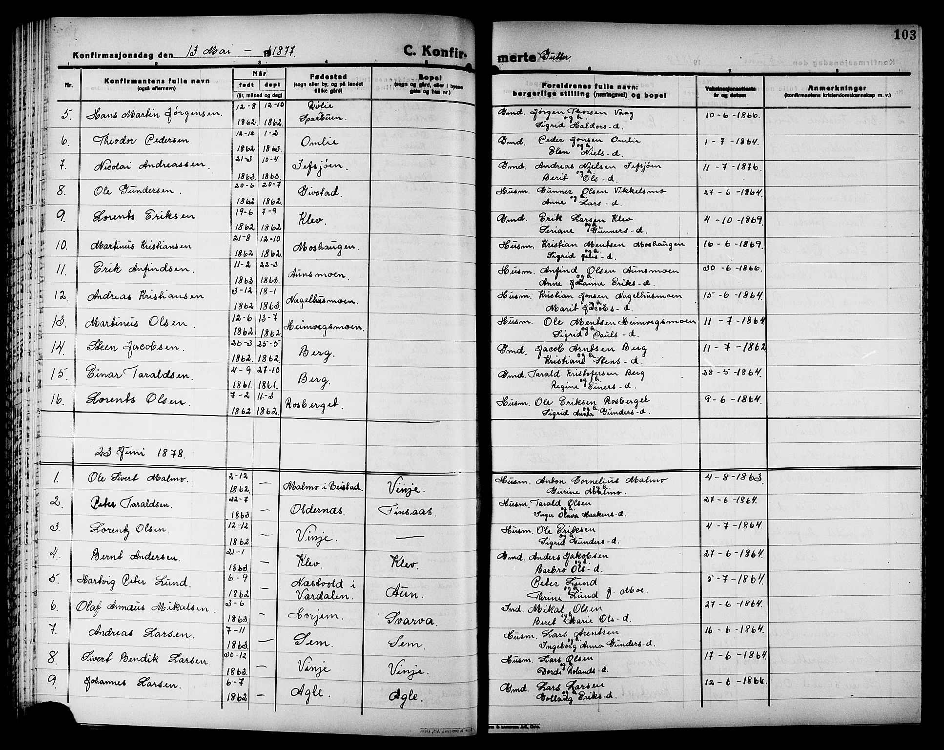 Ministerialprotokoller, klokkerbøker og fødselsregistre - Nord-Trøndelag, SAT/A-1458/749/L0486: Parish register (official) no. 749D02, 1873-1887, p. 103