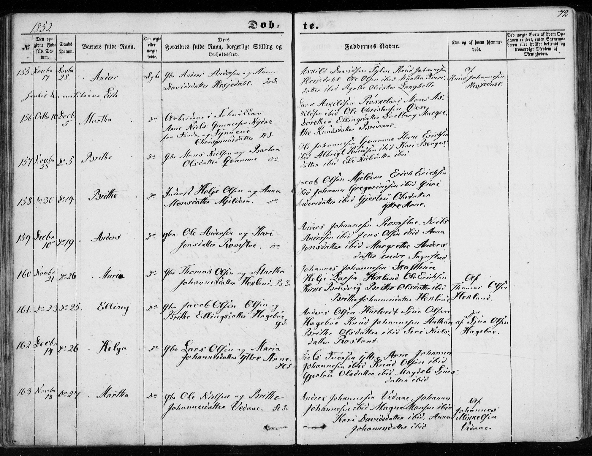 Haus sokneprestembete, AV/SAB-A-75601/H/Haa: Parish register (official) no. A 16 I, 1848-1857, p. 72