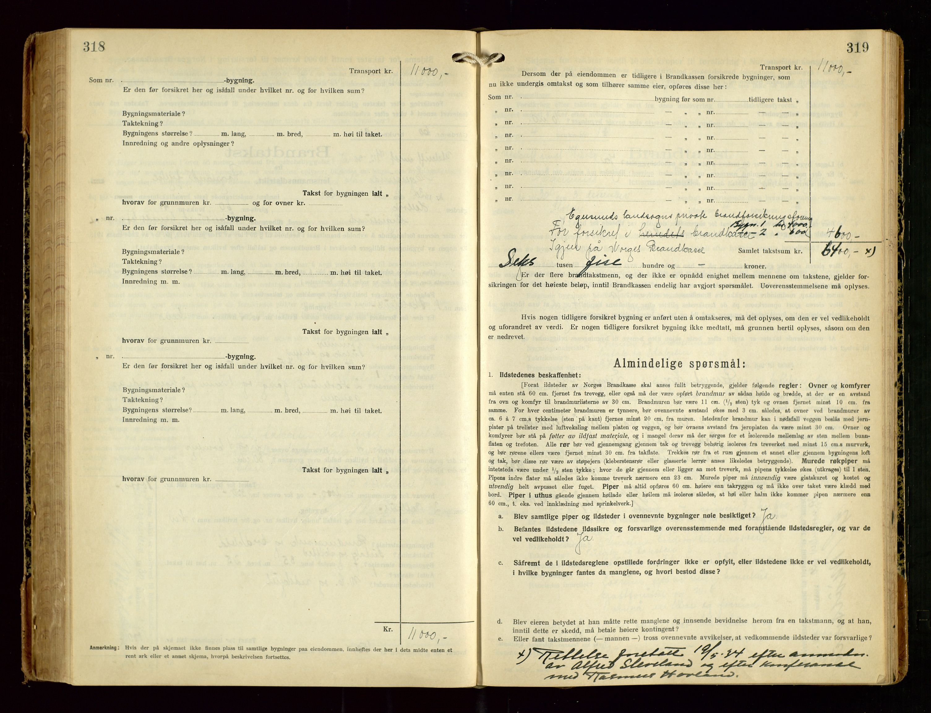 Eigersund lensmannskontor, AV/SAST-A-100171/Gob/L0005: "Brandtakstprotokoll", 1925-1934, p. 318-319