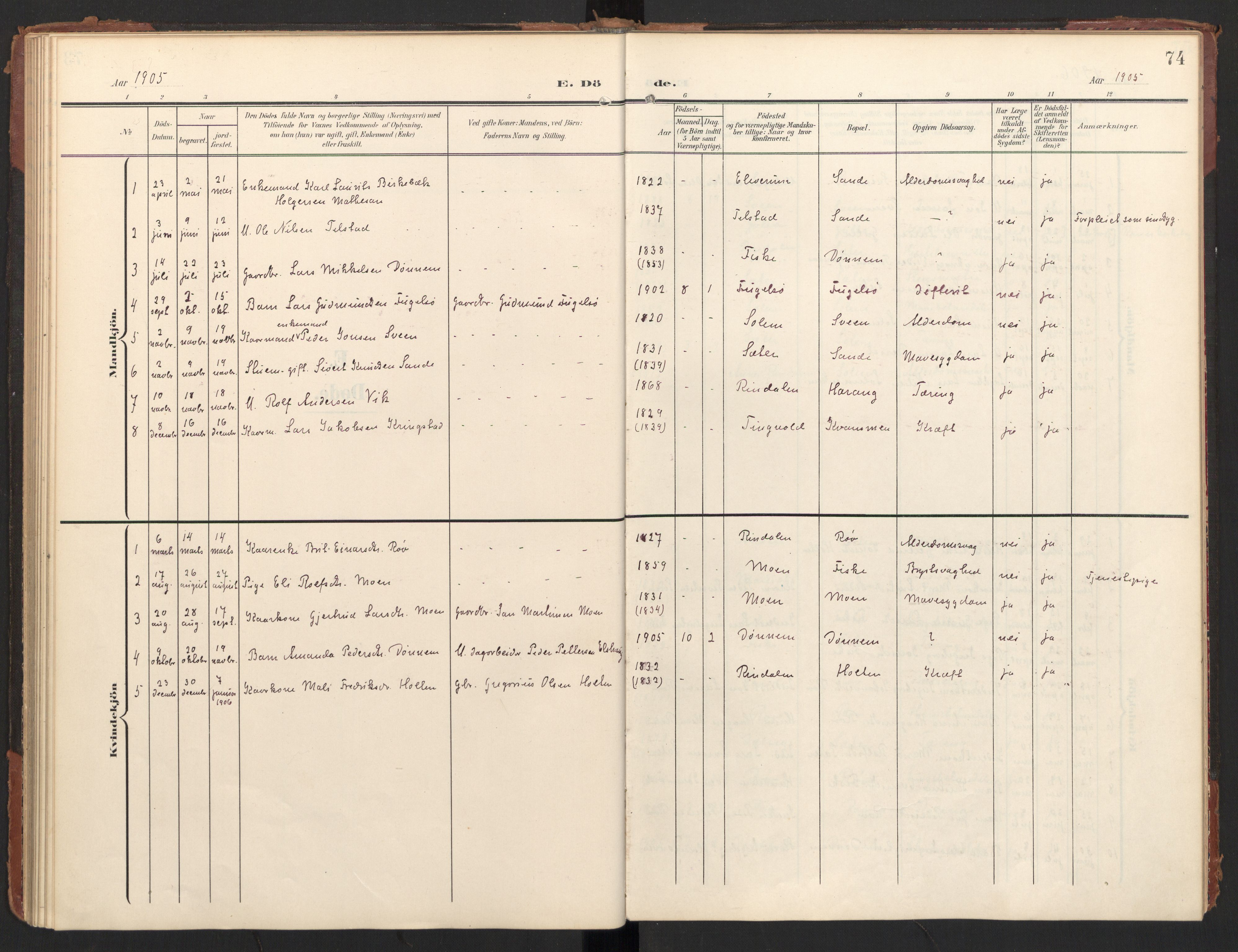 Ministerialprotokoller, klokkerbøker og fødselsregistre - Møre og Romsdal, AV/SAT-A-1454/597/L1063: Parish register (official) no. 597A02, 1905-1923, p. 74