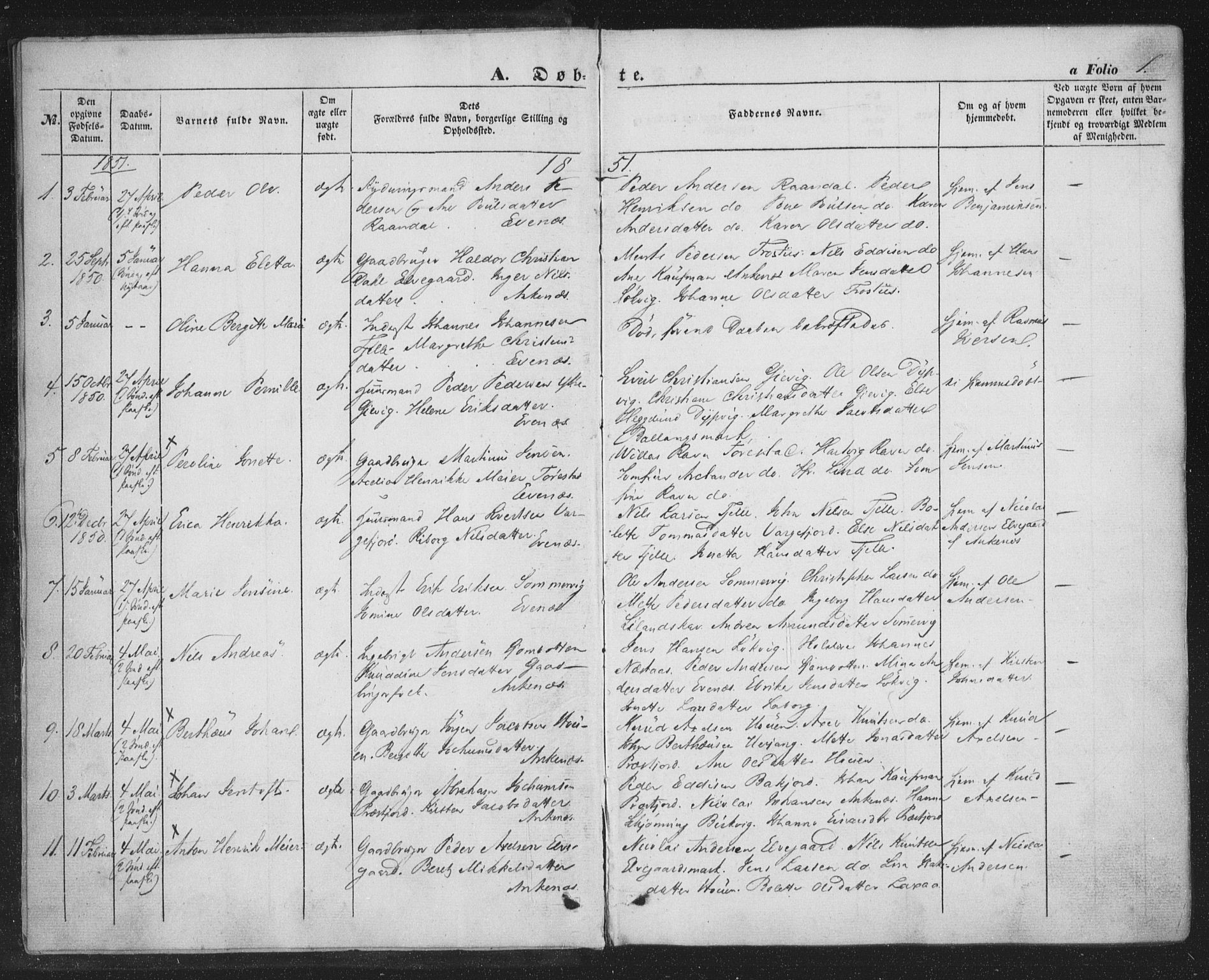 Ministerialprotokoller, klokkerbøker og fødselsregistre - Nordland, SAT/A-1459/863/L0895: Parish register (official) no. 863A07, 1851-1860, p. 1