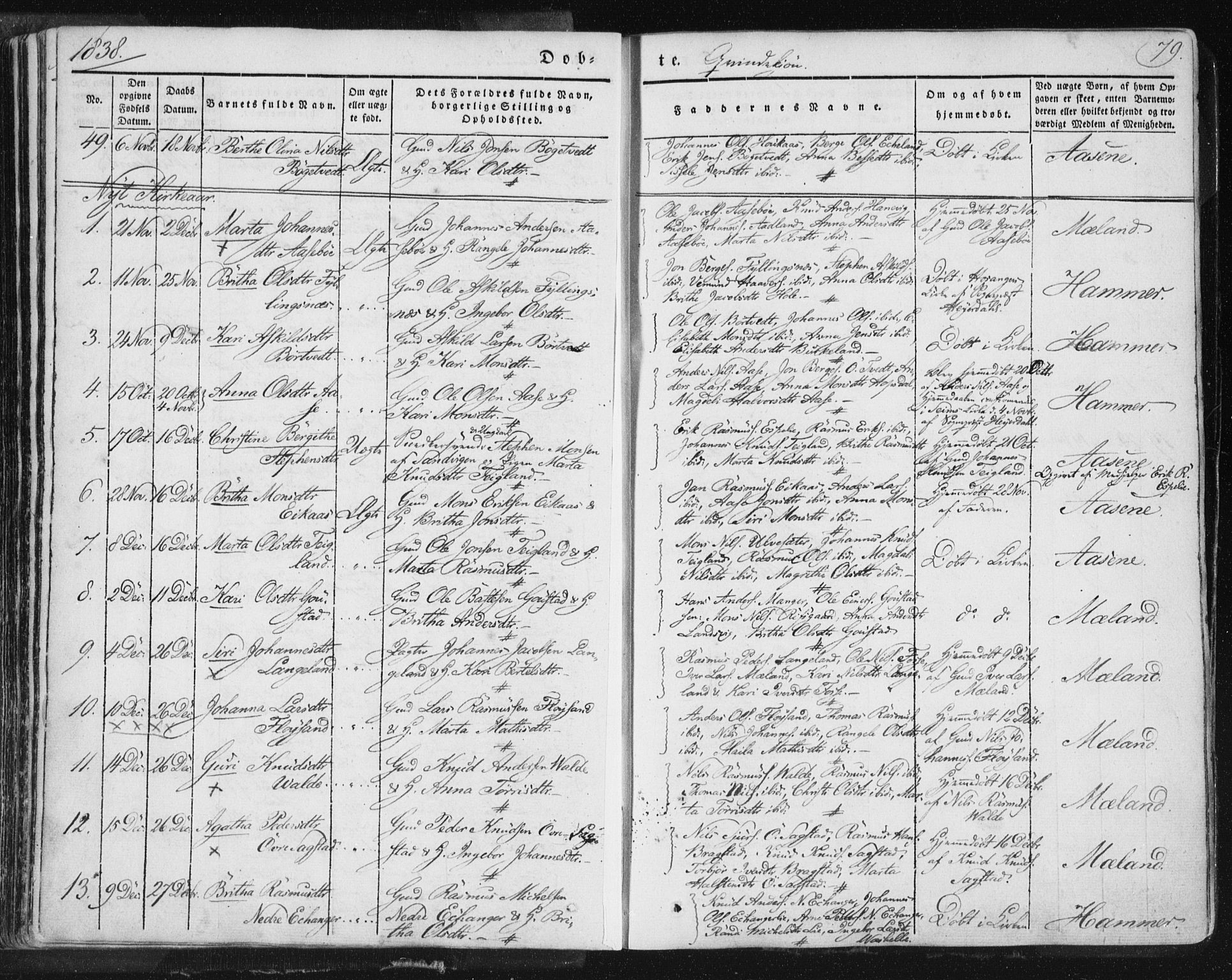 Hamre sokneprestembete, SAB/A-75501/H/Ha/Haa/Haaa/L0012: Parish register (official) no. A 12, 1834-1845, p. 79
