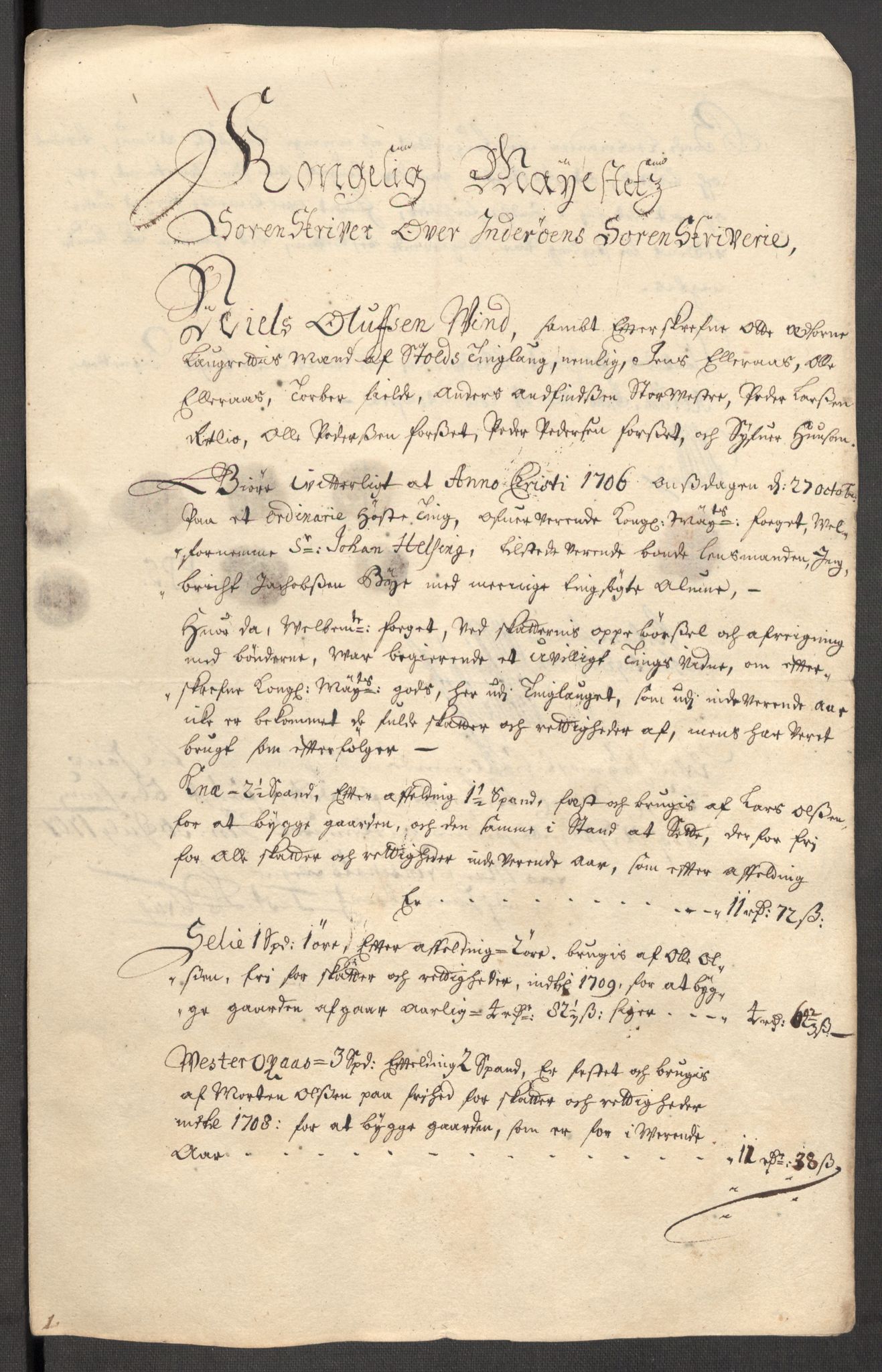 Rentekammeret inntil 1814, Reviderte regnskaper, Fogderegnskap, AV/RA-EA-4092/R63/L4315: Fogderegnskap Inderøy, 1706-1707, p. 191
